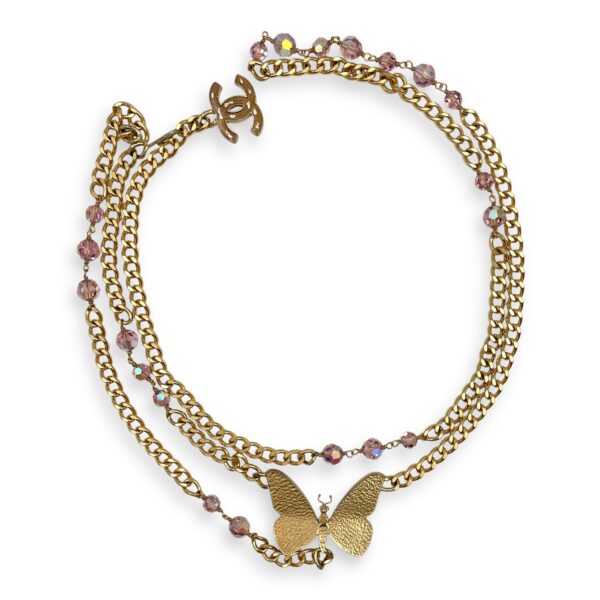 07P Mauve Butterfly Brown Chain Belt in Resins, Beads, Gold hardware - Image 3