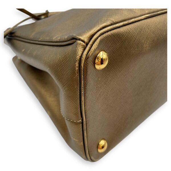 Double Zip Saffiano Lux Metallic Bronze Top Handle Bag in Metallic, Gold hardware - Image 8