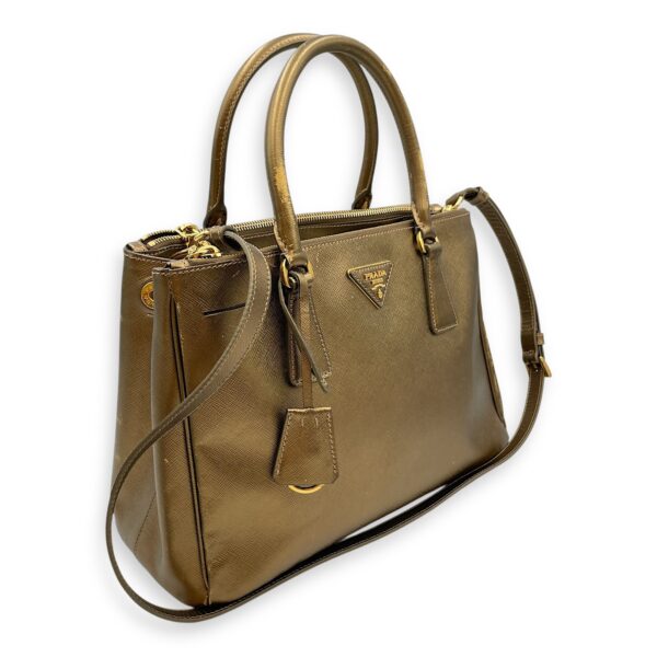 Double Zip Saffiano Lux Metallic Bronze Top Handle Bag in Metallic, Gold hardware - Image 15