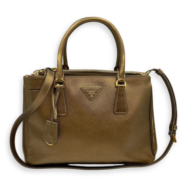 Double Zip Saffiano Lux Metallic Bronze Top Handle Bag in Metallic, Gold hardware - Image 14