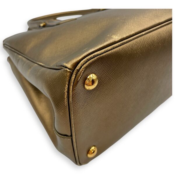 Double Zip Saffiano Lux Metallic Bronze Top Handle Bag in Metallic, Gold hardware - Image 10
