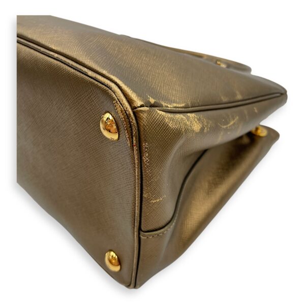 Double Zip Saffiano Lux Metallic Bronze Top Handle Bag in Metallic, Gold hardware - Image 11