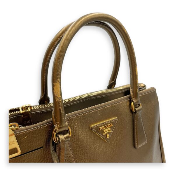 Double Zip Saffiano Lux Metallic Bronze Top Handle Bag in Metallic, Gold hardware - Image 12