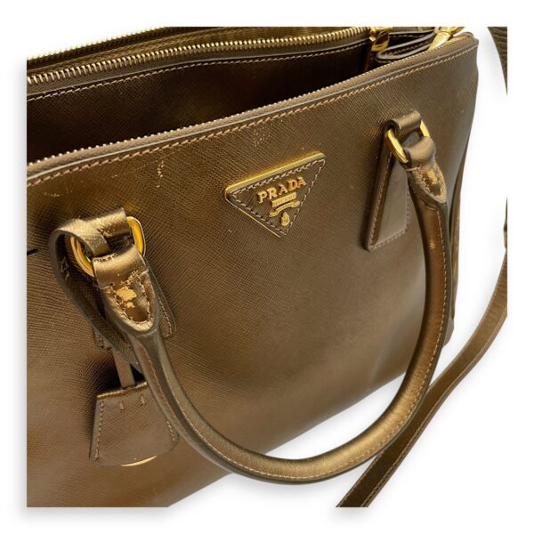 Double Zip Saffiano Lux Metallic Bronze Top Handle Bag in Metallic, Gold hardware - Image 13