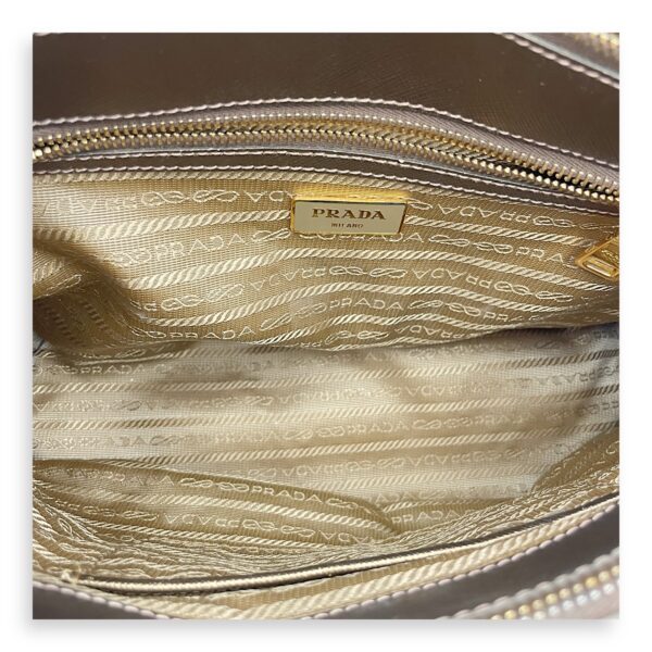 Double Zip Saffiano Lux Metallic Bronze Top Handle Bag in Metallic, Gold hardware - Image 7