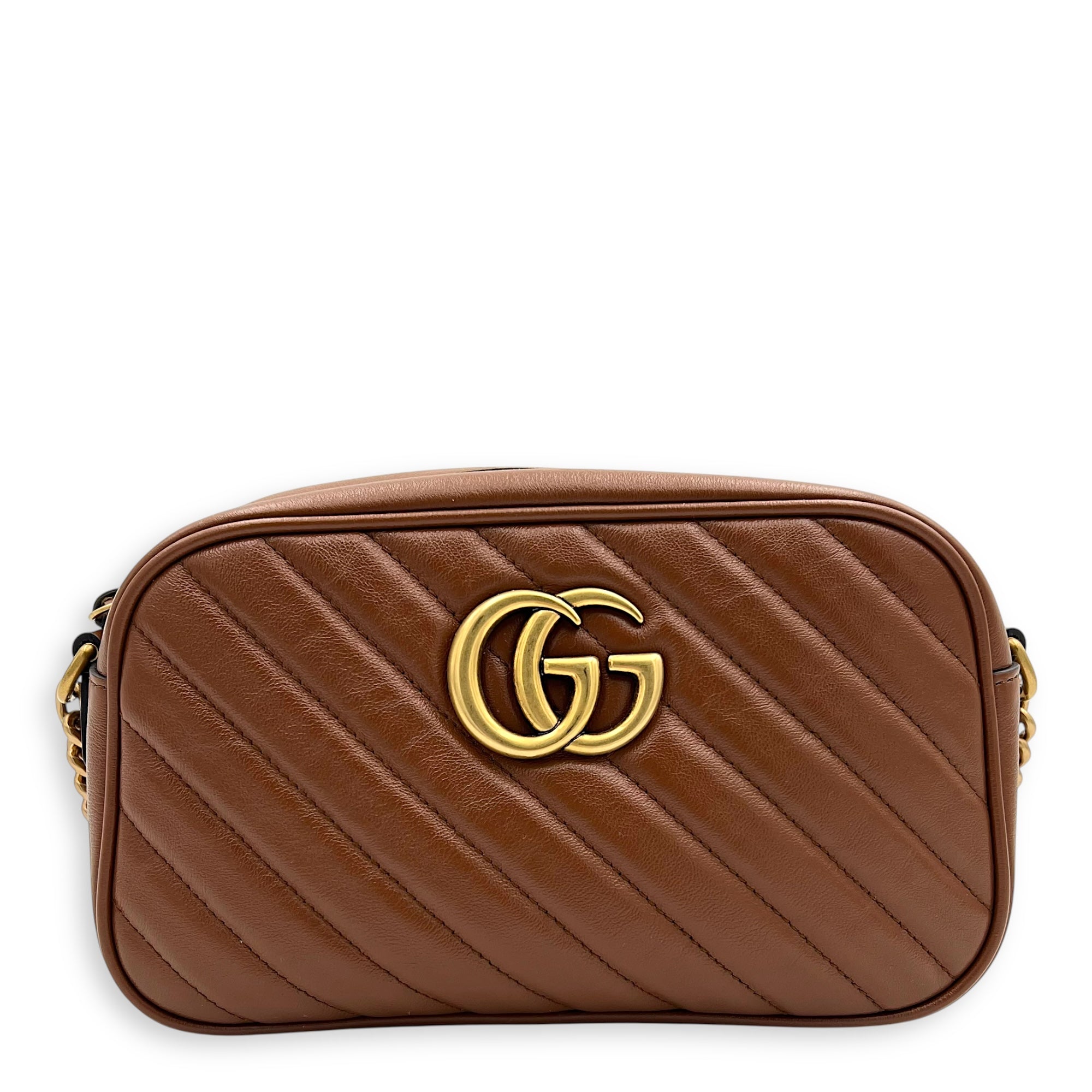 GG Marmont Crossbody Bag Brown in Calfskin, Gold hardware