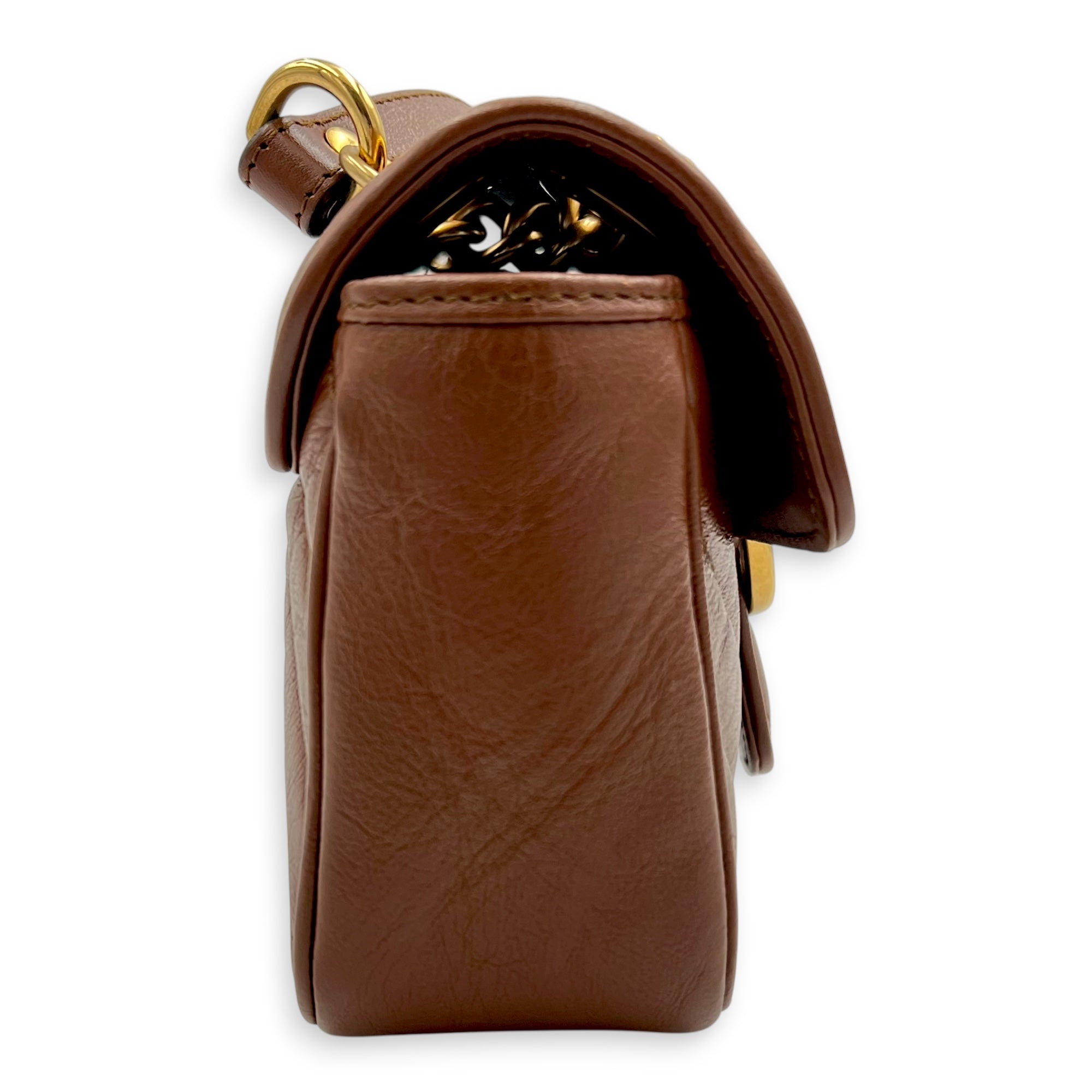 GG Marmont Mini Brown Shoulder Bag in Calfskin, Gold hardware - Image 4