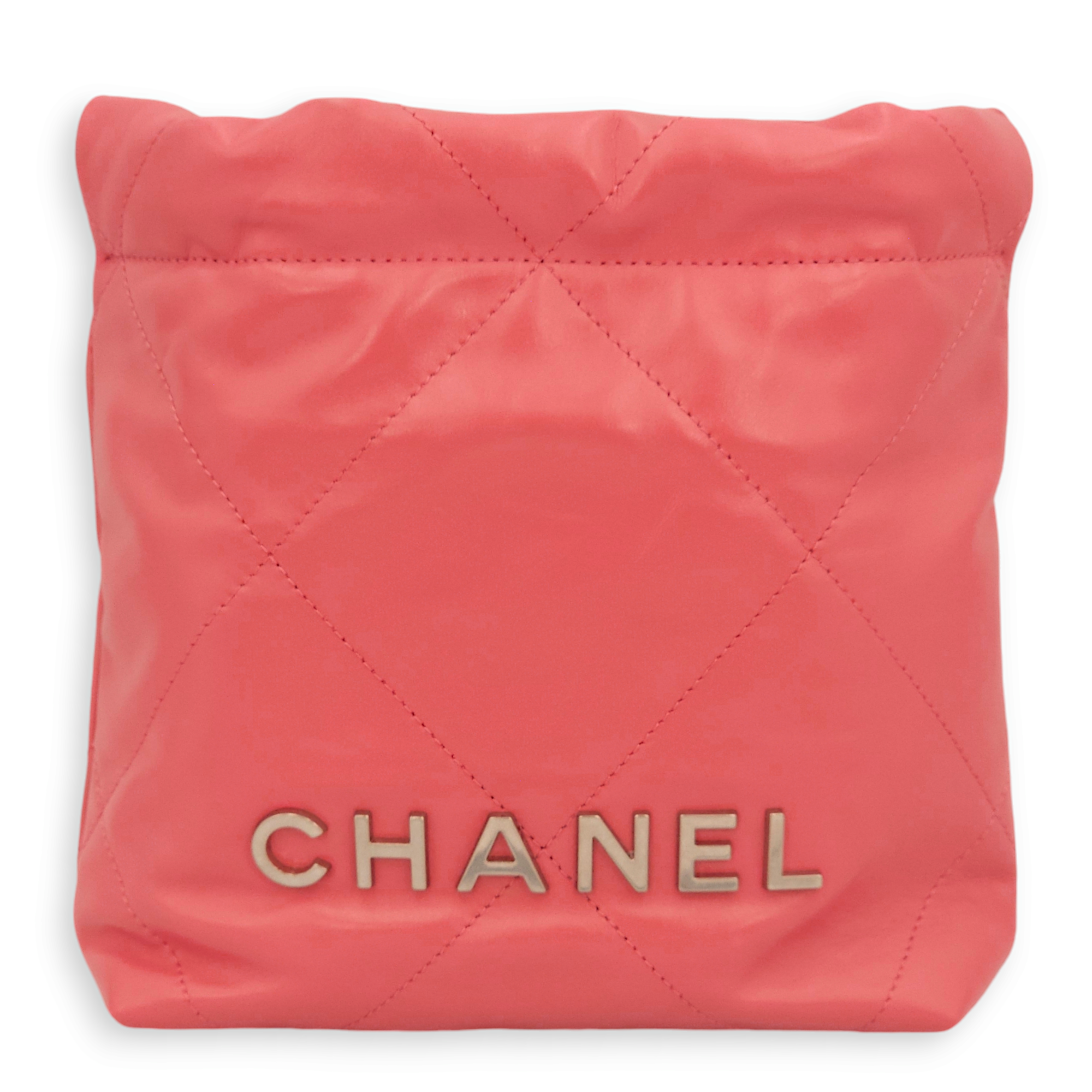 22 Mini Pink Tote Bag in Calfskin, Palladium hardware