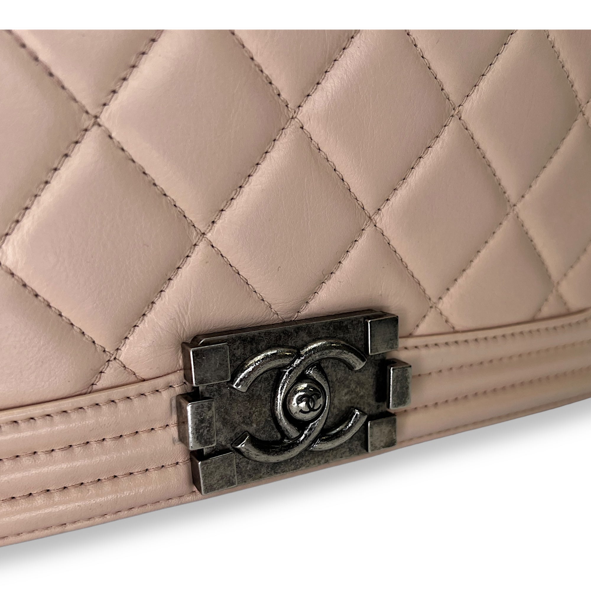 Boy Crossbody Bag Medium Beige in Calfskin , Ruthenium Hardware - Image 7