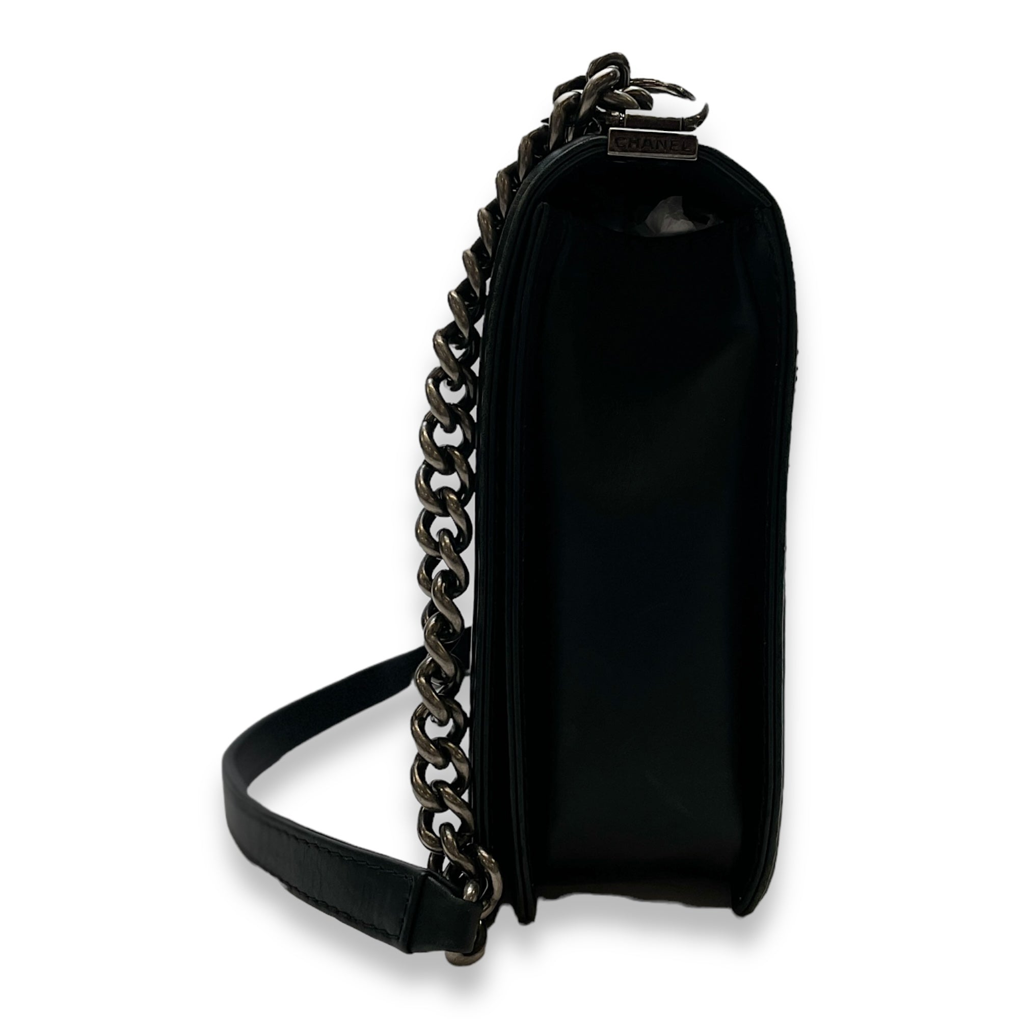 Boy Large Black Shoulder Bag in Calfskin, Ruthenium hardware - Image 5