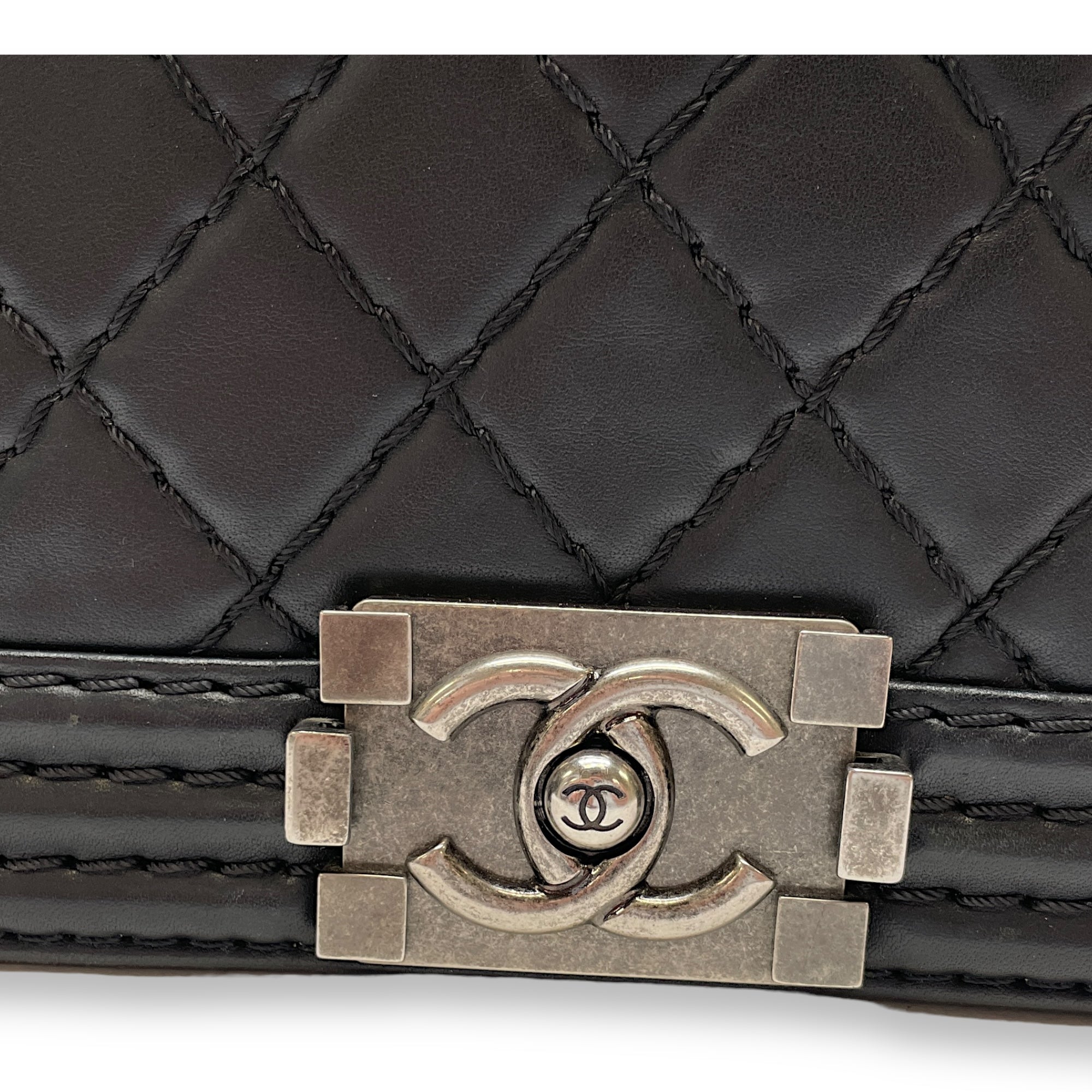 Boy Large Black Shoulder Bag in Calfskin, Ruthenium hardware - Image 7