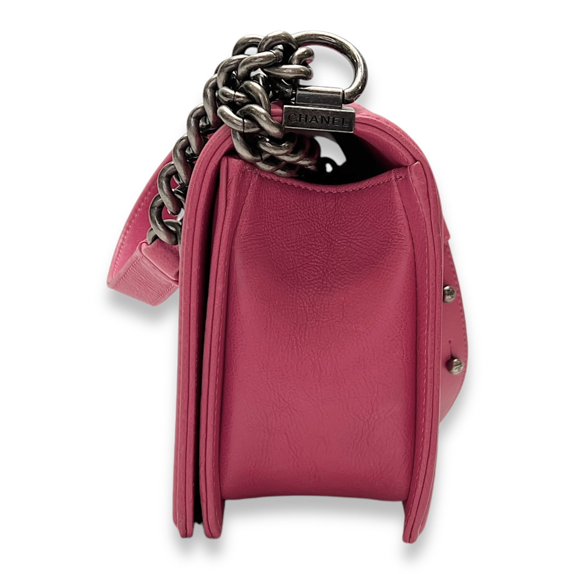 Boy Medium Pink Shoulder Bag in Calfskin, hardware - Image 4