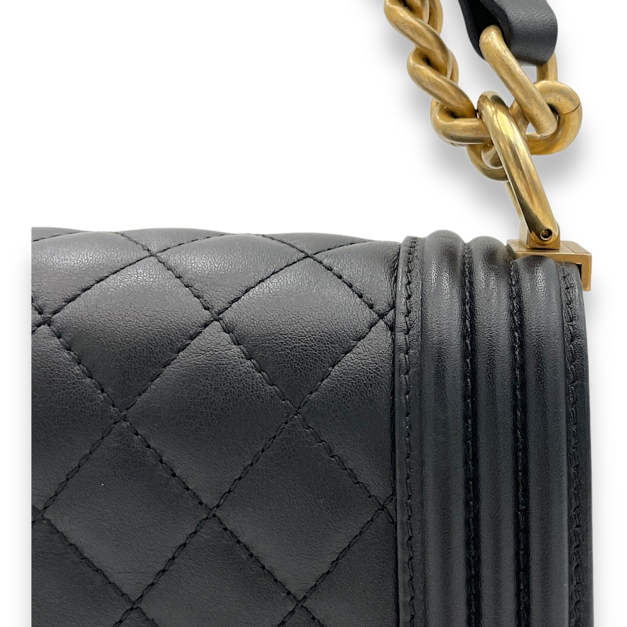 Boy Small Crossbody Bag Black in Calfskin, Brushed Gold - Image 8