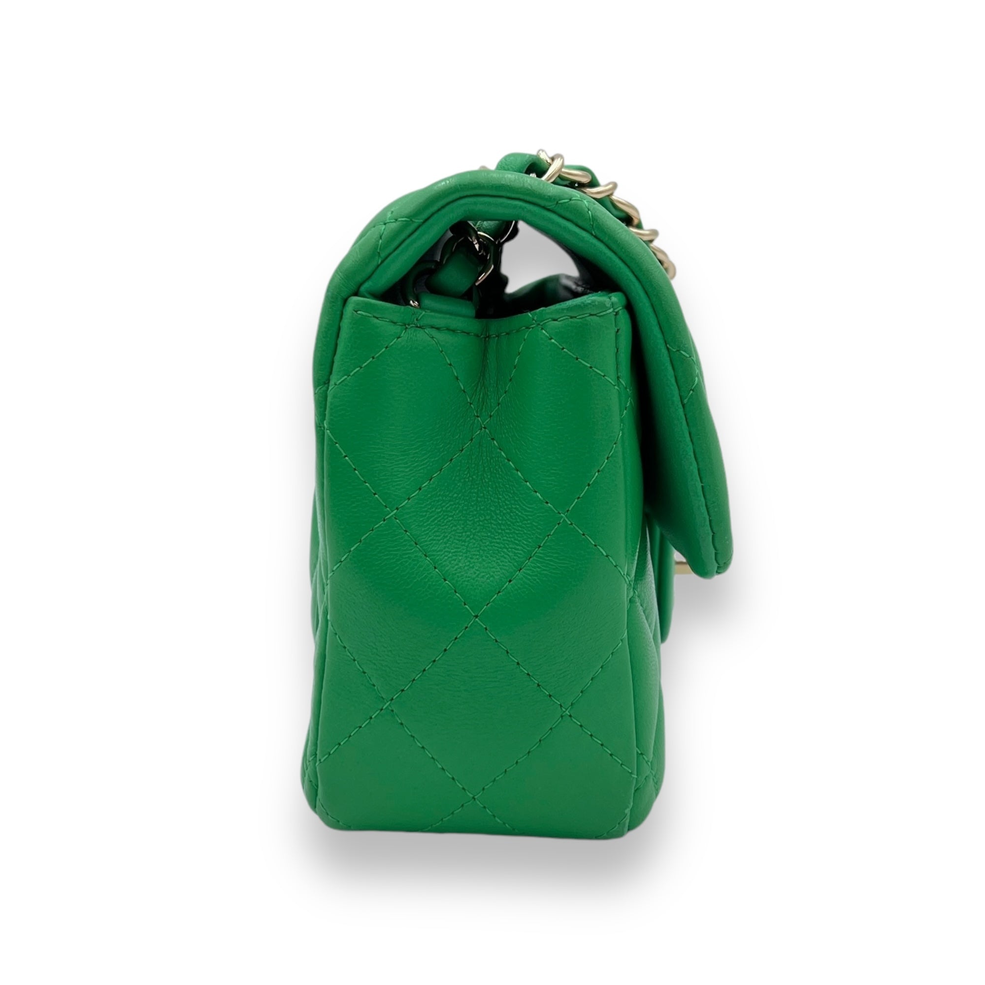 Classic Mini Rectangular Green Crossbody Bag in Lambskin, Gold hardware - Image 4
