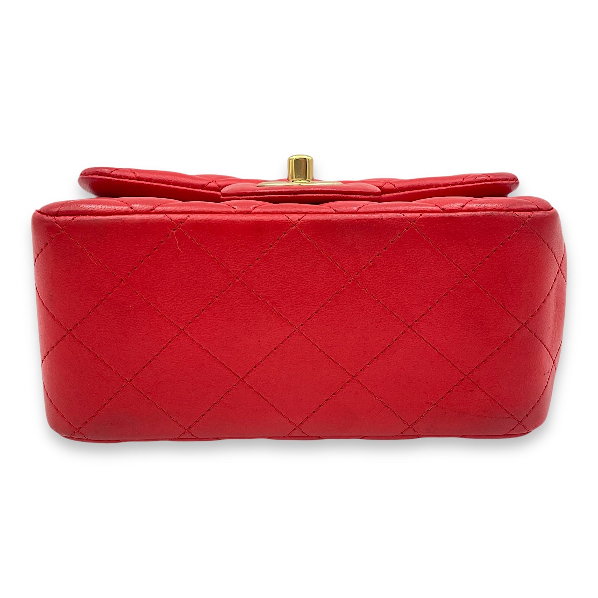 Classic Mini Red Crossbody Bag in Lambskin, Gold hardware - Image 6