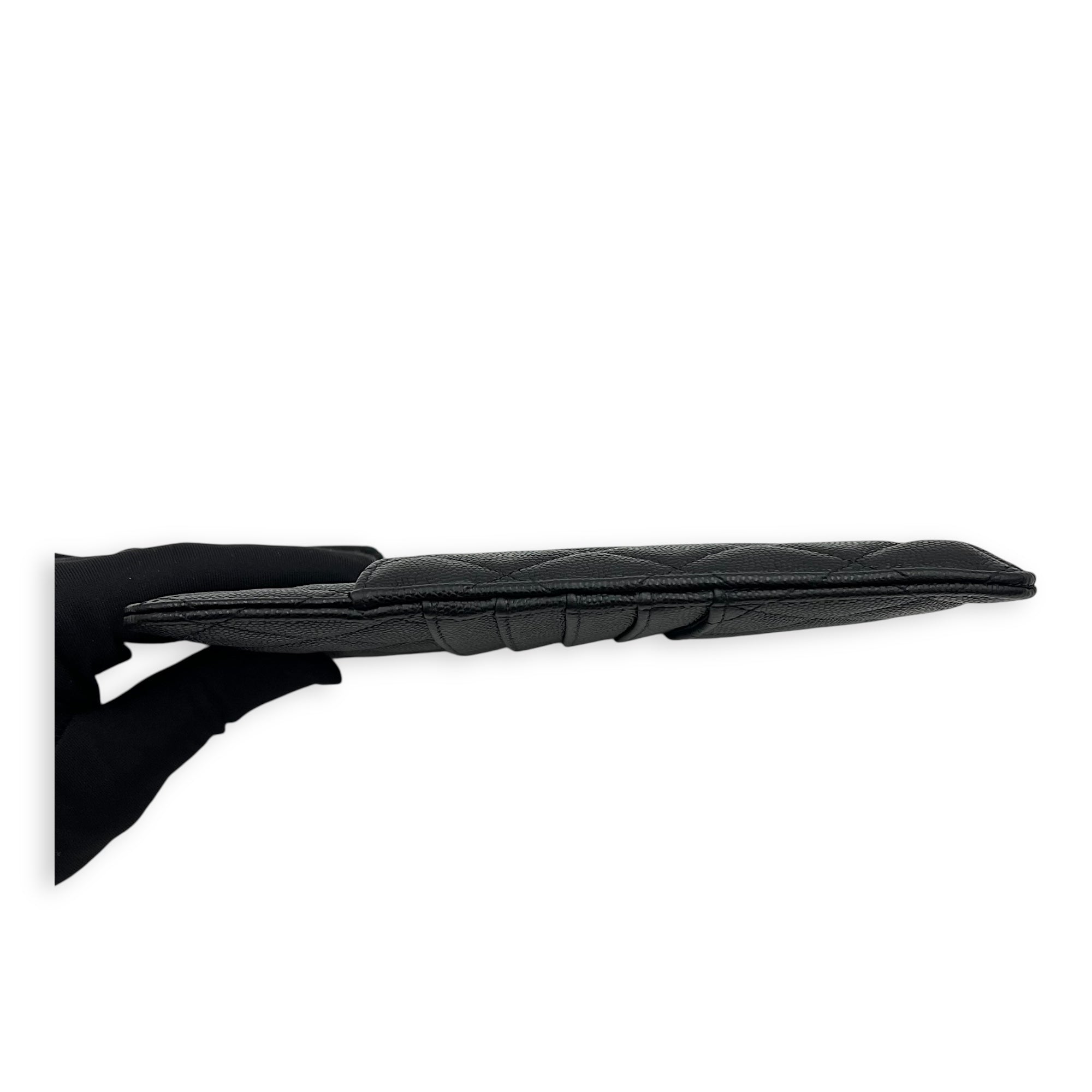 CC Black Phone Holder with Card Holder in Caviar Leather, Gold hardware - Image 7