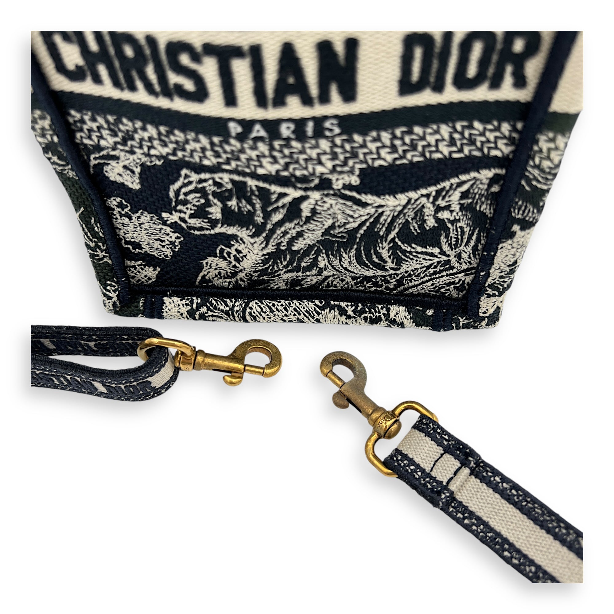 Book Tote Vertical Navy Crossbody Bag in Jacquard, Gold hardware - Image 11