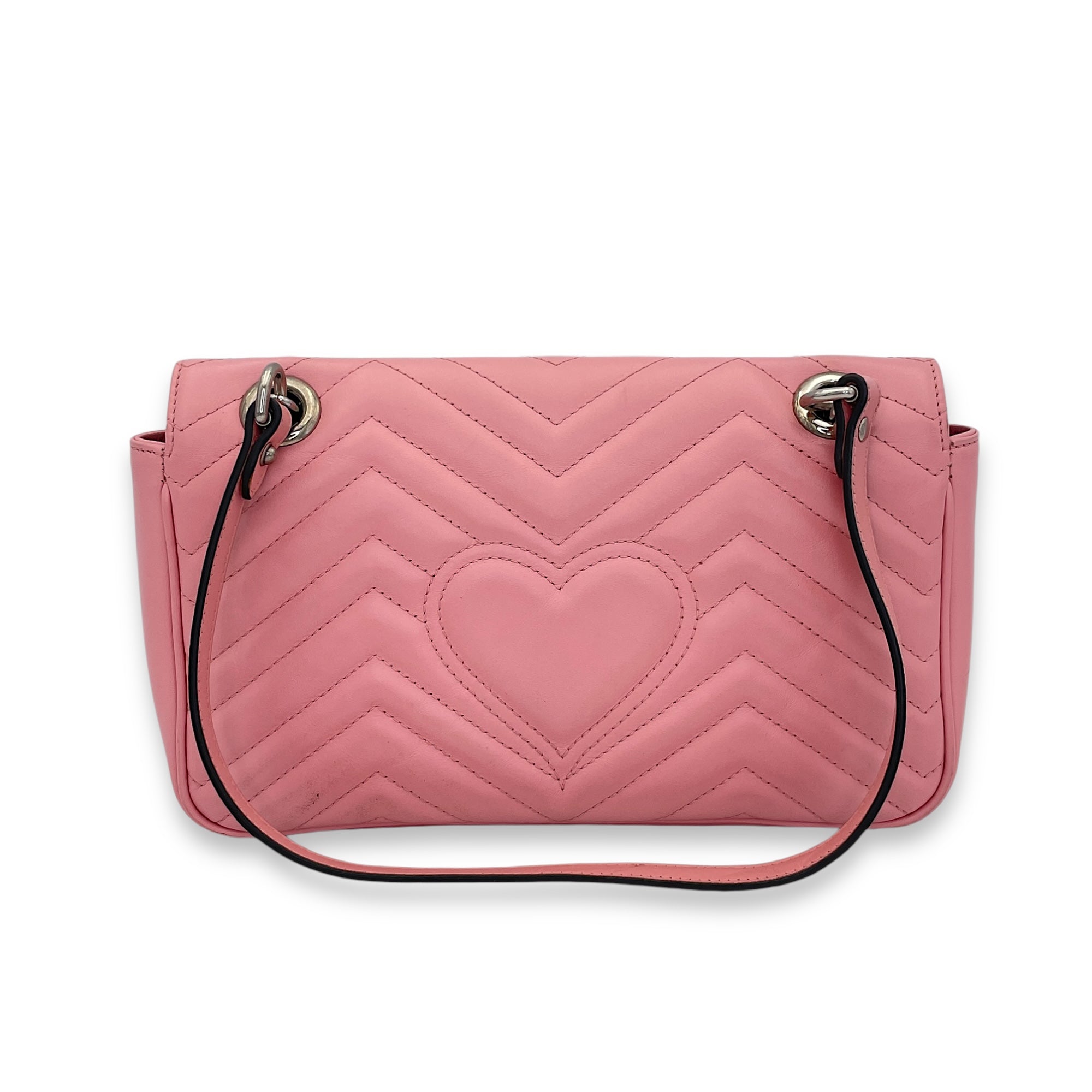 GG Marmont Small Pink Shoulder Bag in Calfskin, Silver hardware - Image 3