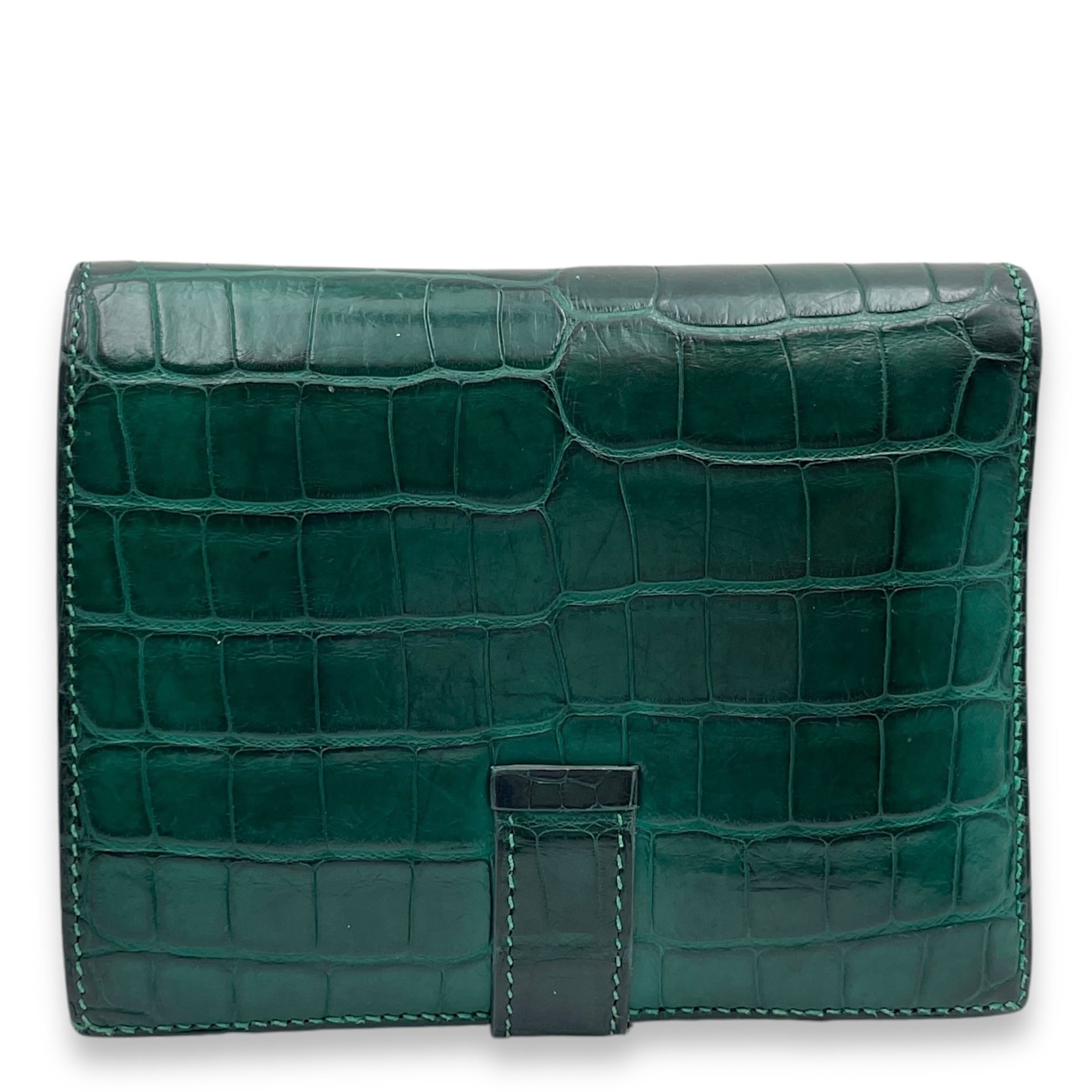 Bearn Compact Malachite Wallet in Matte Alligator, Gold hardware - Image 3