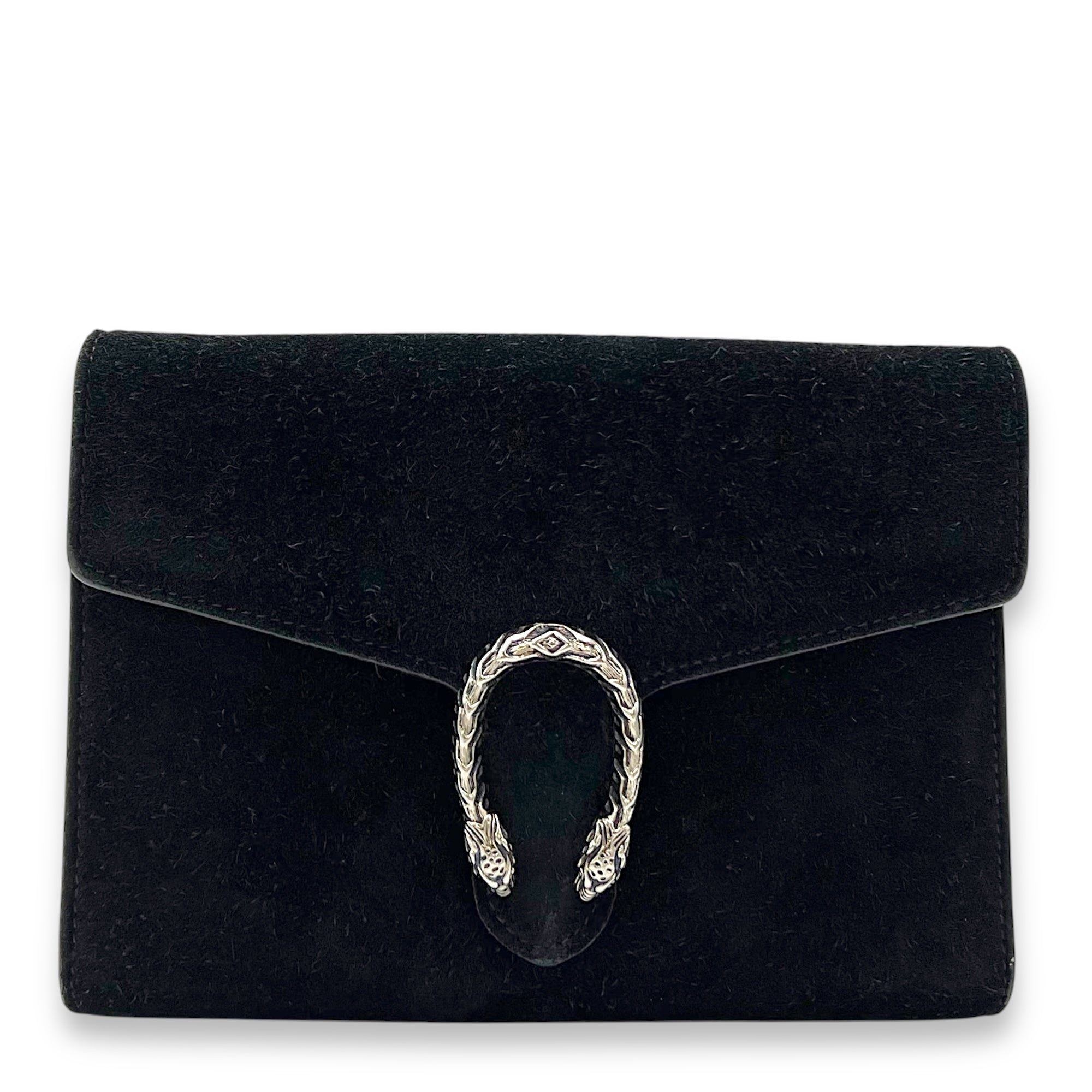 Dionysus Black Wallet On Chain in Suede Leather, Ruthenium hardware
