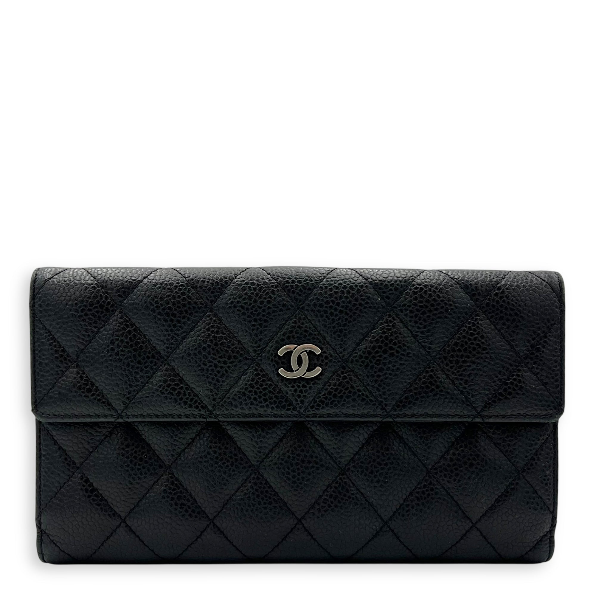 CC Wallet Black in Caviar Leather, Silver hardware