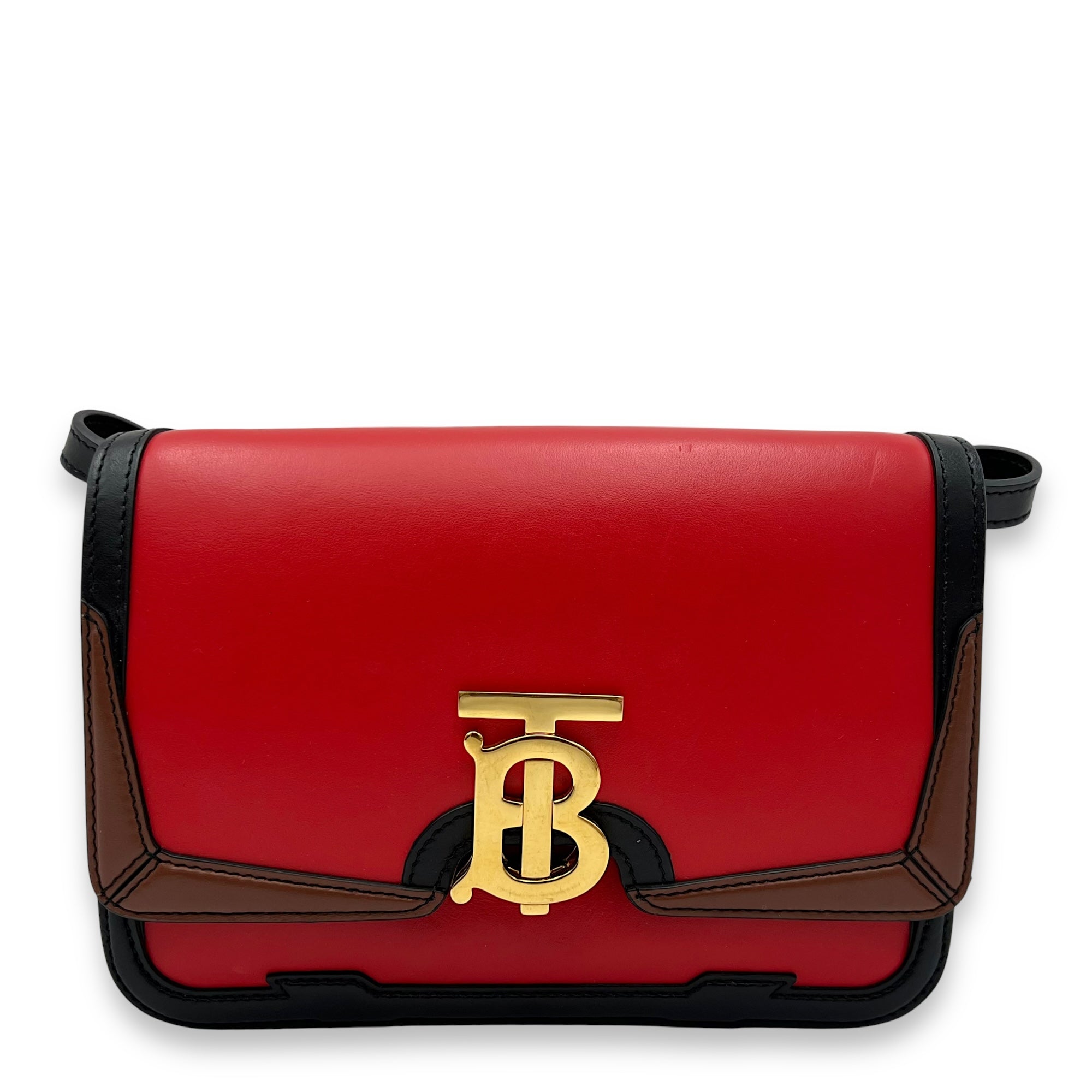 TB Red Crossbody Bag in Calfskin, Gold hardware