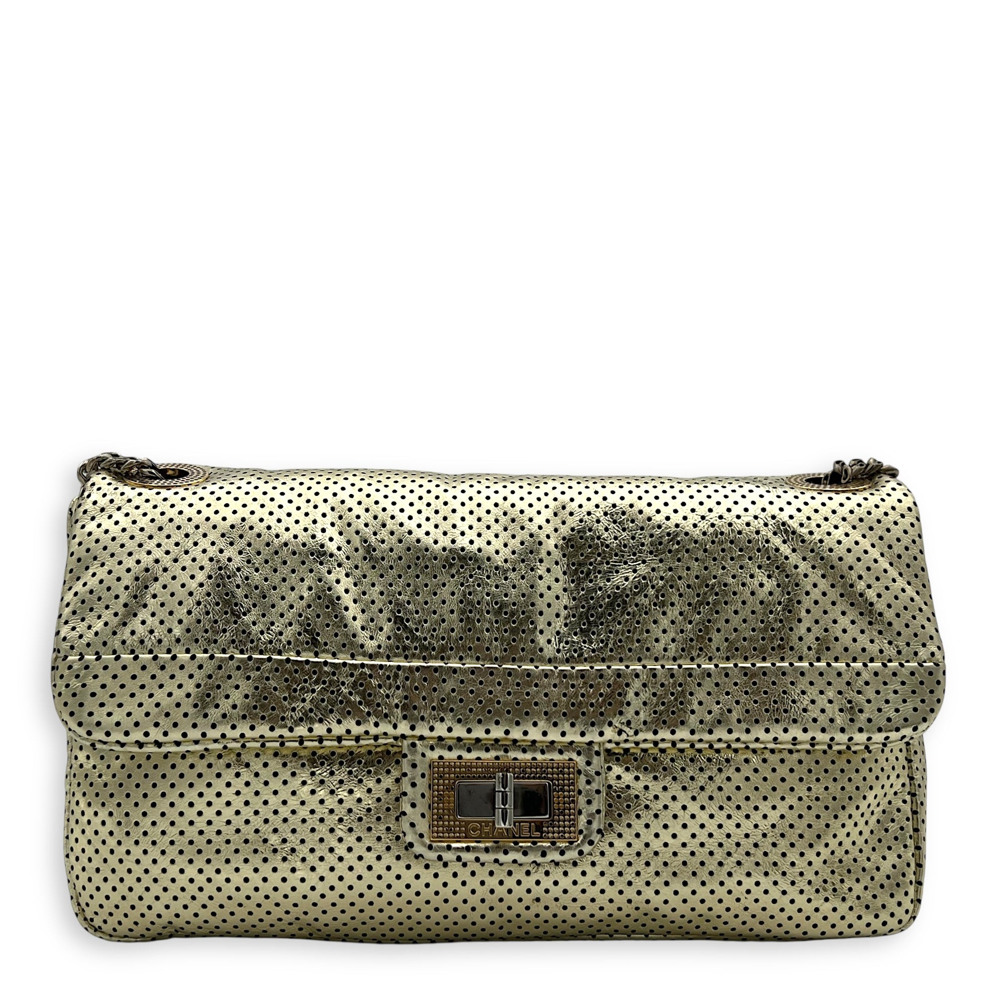 2.55 Gold Shoulder Bag in Perforated calfskin, Gold hardware