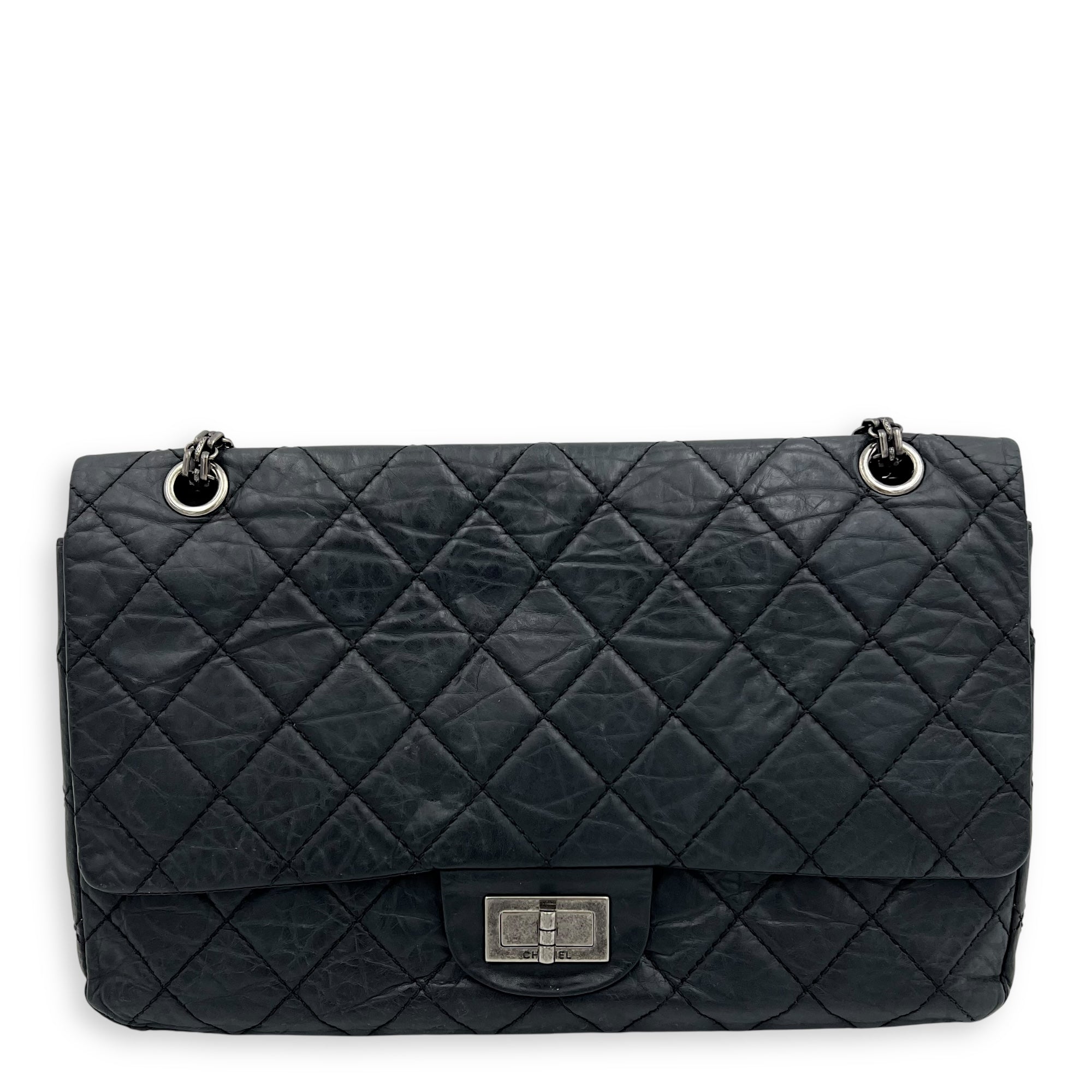 2.55 227 Black Shoulder Bag in Calfskin, Ruthenium hardware