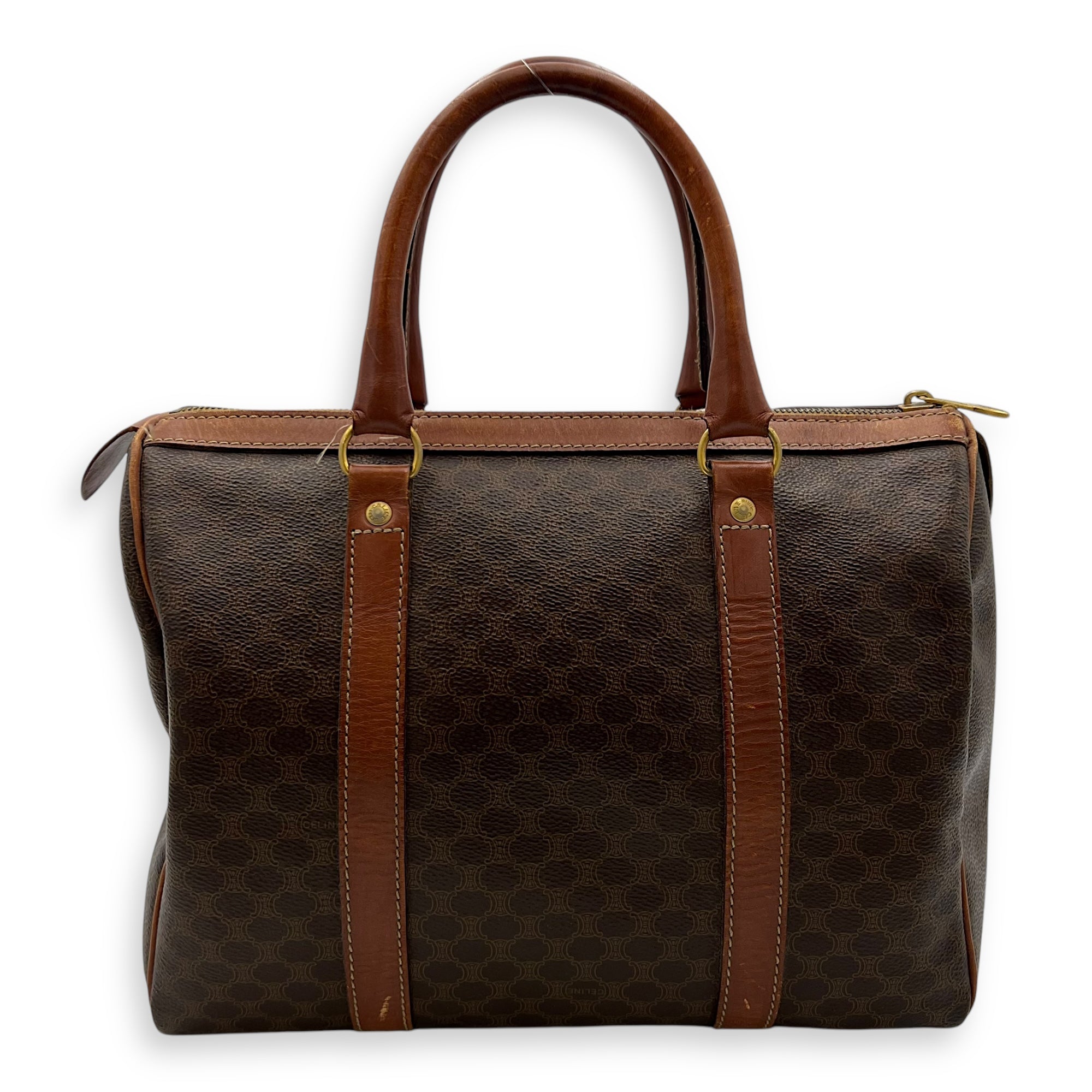 Vintage Macadam Boston Top Handle Bag Brown in Coated Canvas, Gold hardware - Image 3