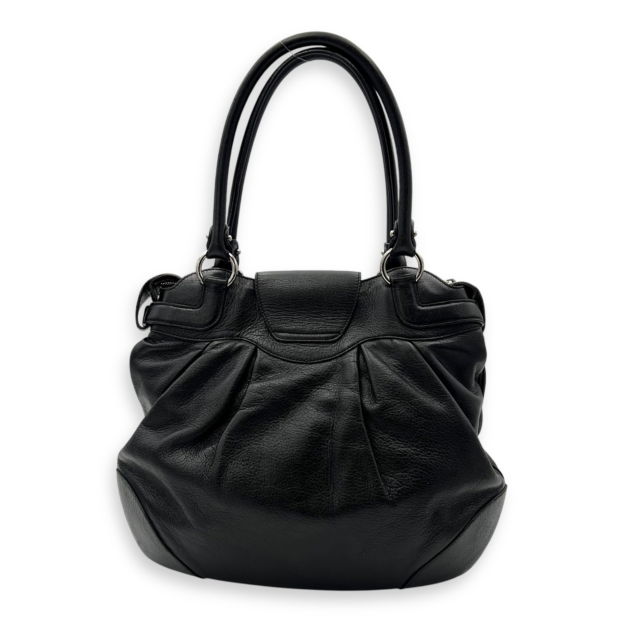 Gancini Black Tote Bag in Calfskin, Silver hardware - Image 3