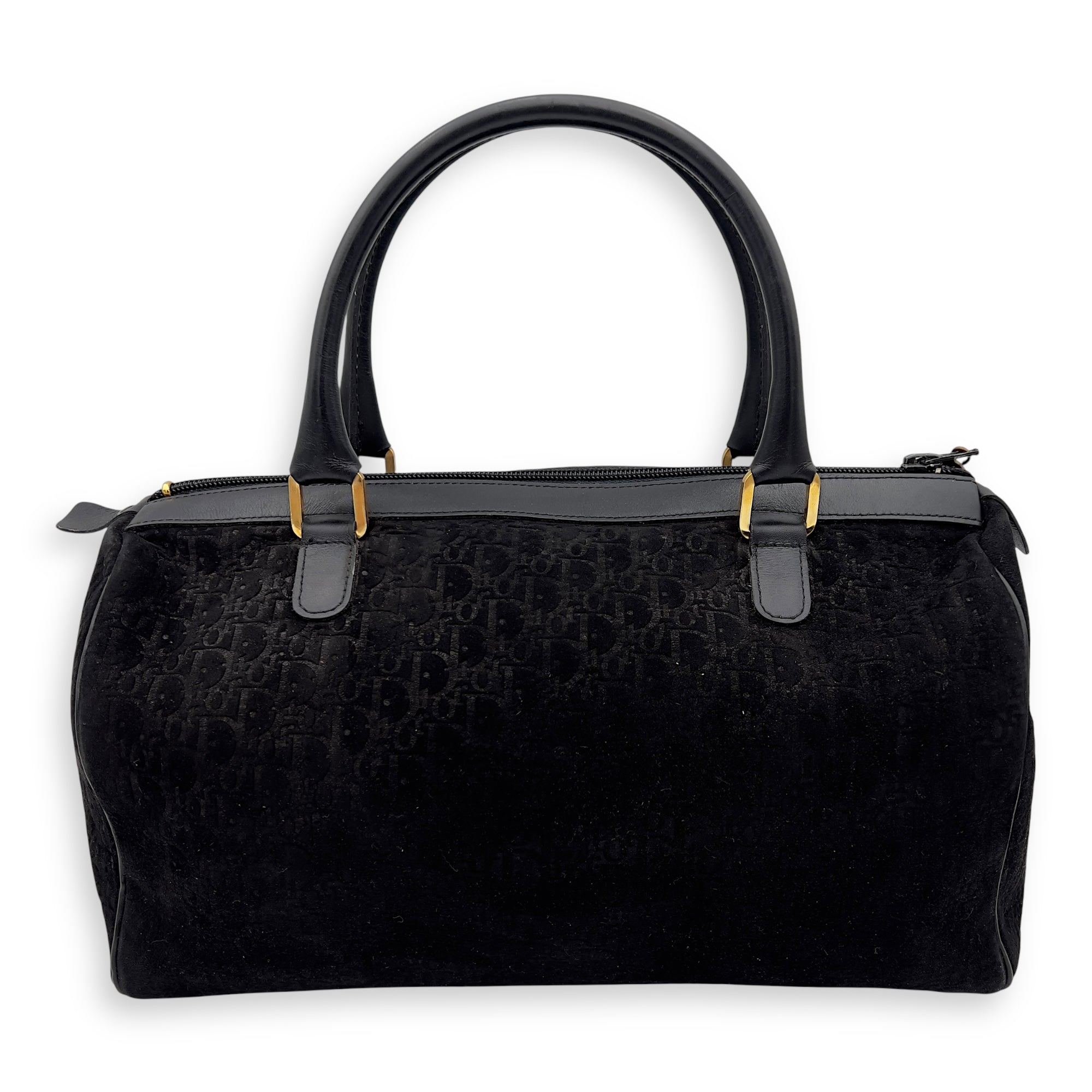 Vintage Top Handle Bag Black in Suede Leather, Gold hardware - Image 3