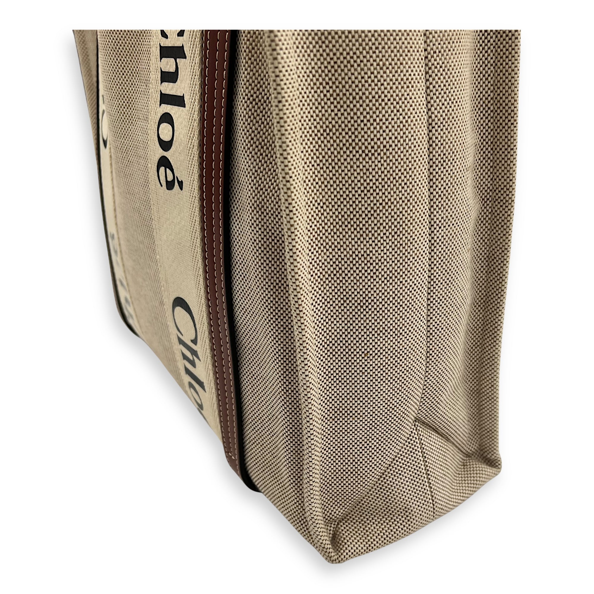 Woody Medium Beige Tote Bag in Canvas - Image 12