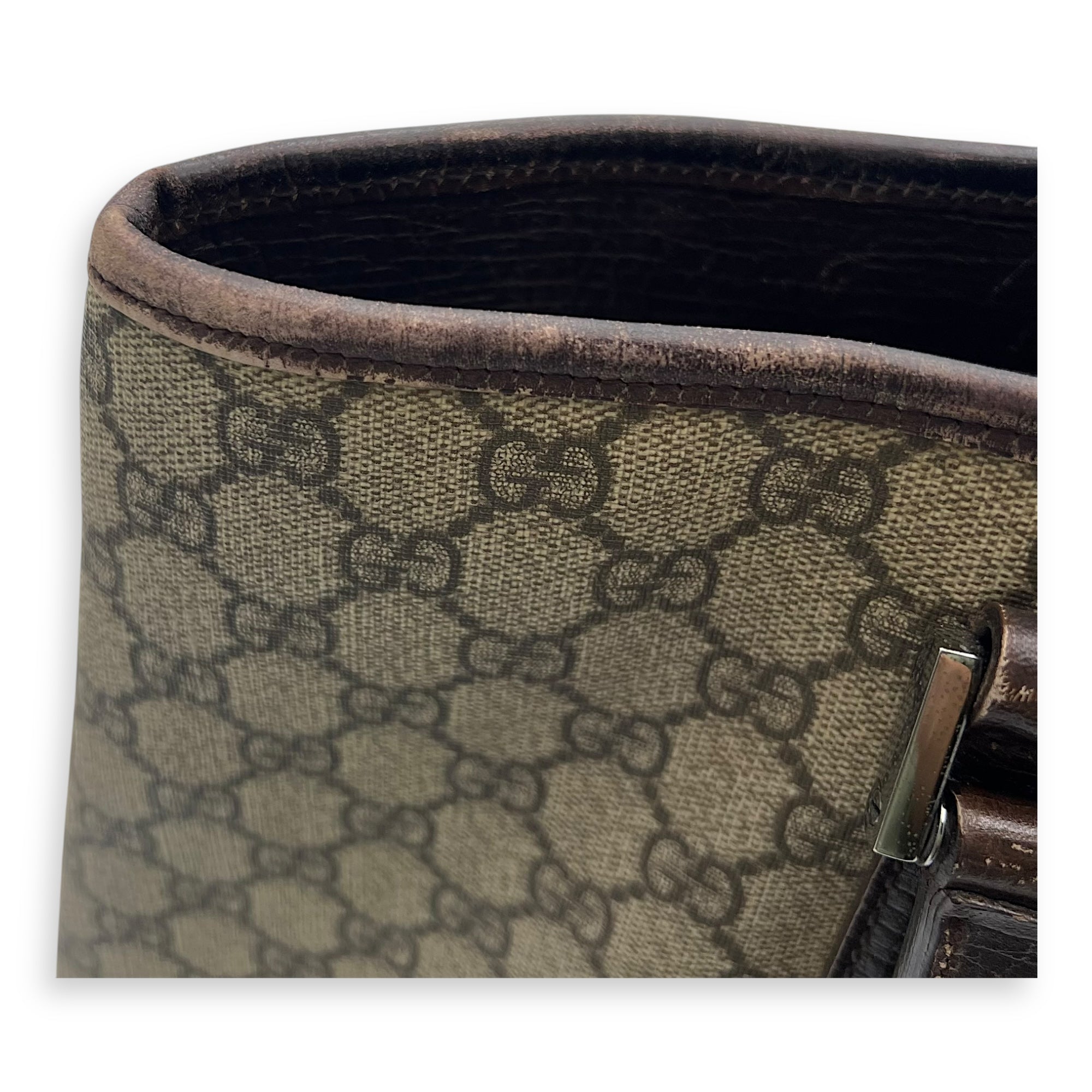 Vintage Top Handle Bag Brown in Coated Canvas, Silver hardware - Image 10