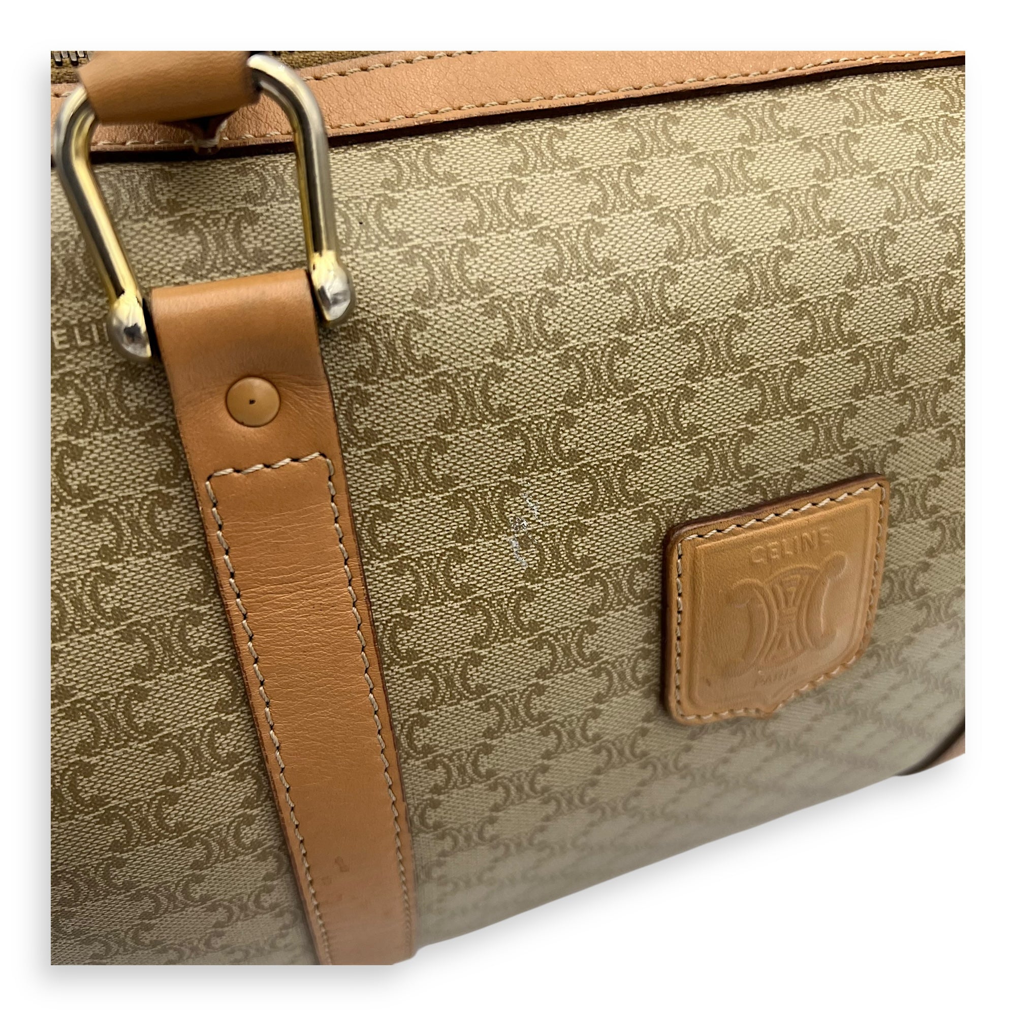 Vintage Macadam Boston Top Handle Bag Beige in Coated Canvas, Gold hardware - Image 16