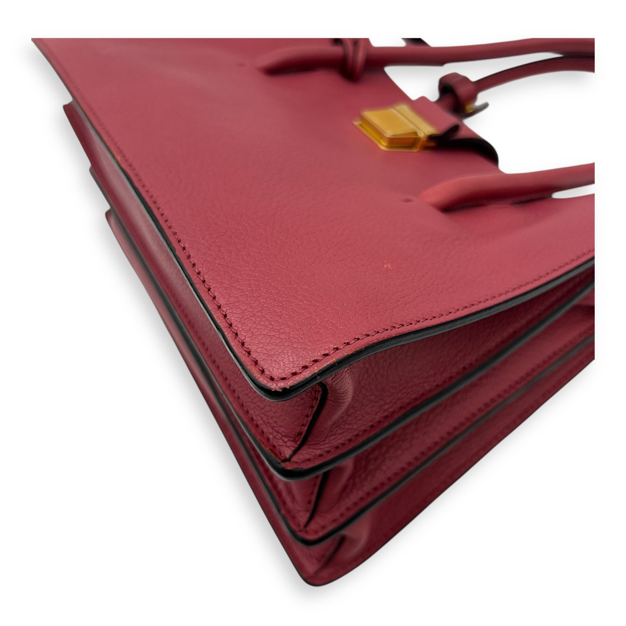 Madras Pink Top Handle Bag in Calfskin, Gold hardware - Image 12