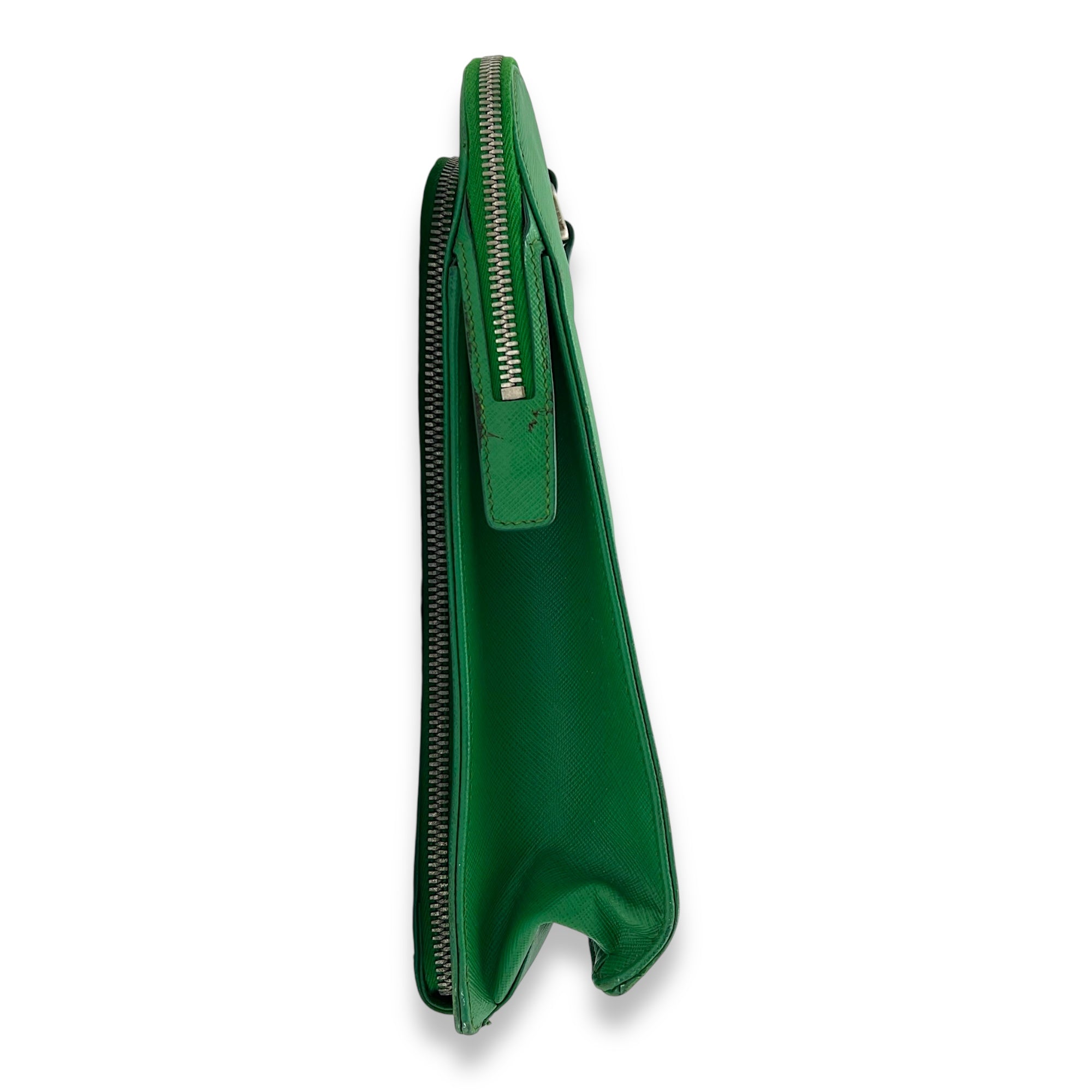 Logo Briefcase Green in Saffiano Leather, Silver hardware - Image 4