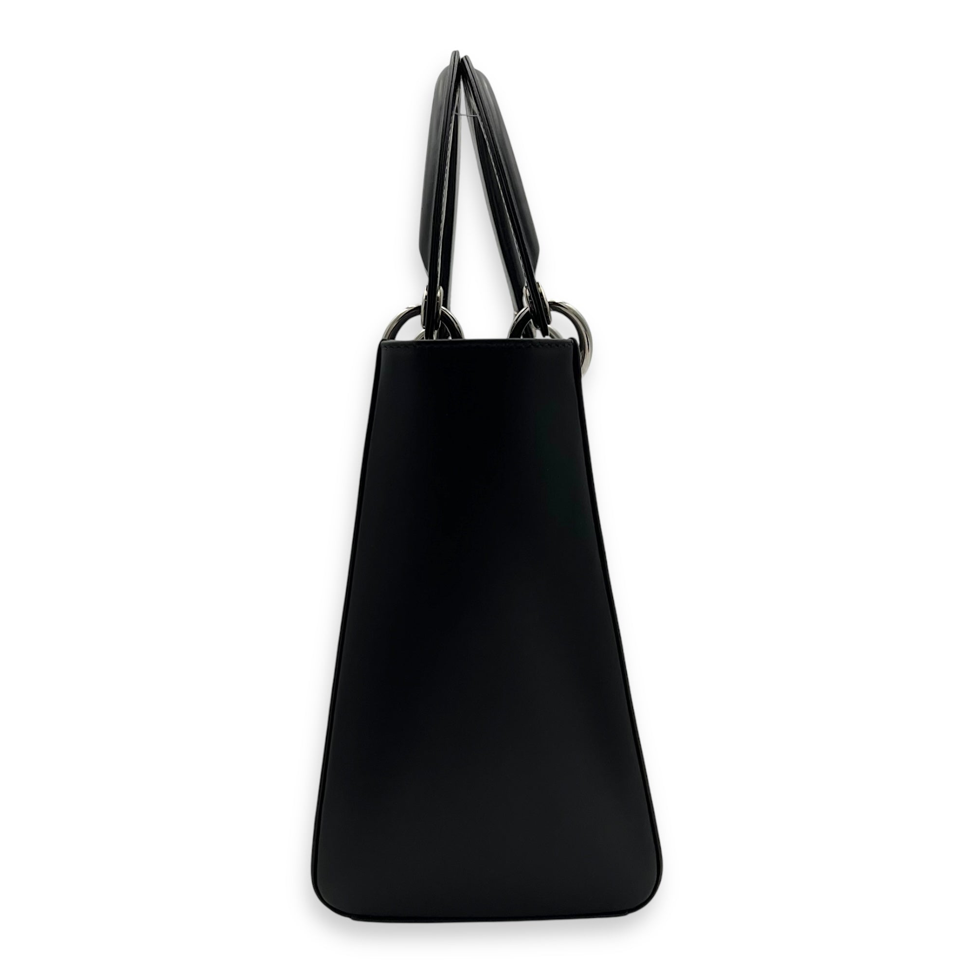 Lady Dior Medium Black Top Handle Bag in Calfskin, Silver hardware - Image 4