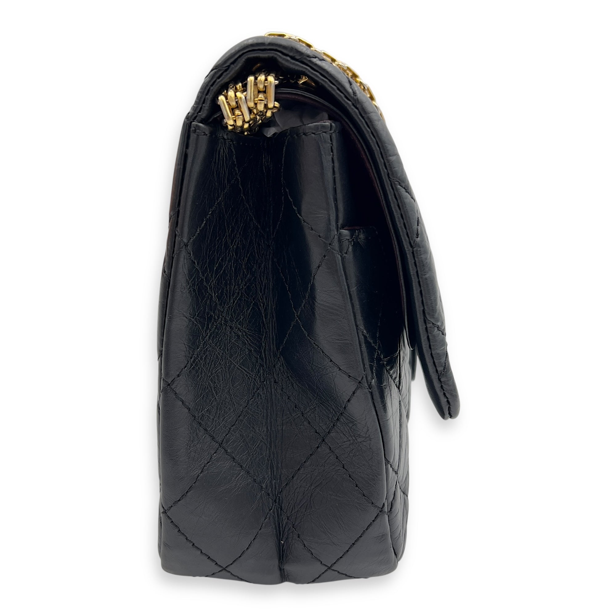 2.55 Shoulder Bag 27 Black in Calfskin, Gold hardware - Image 6