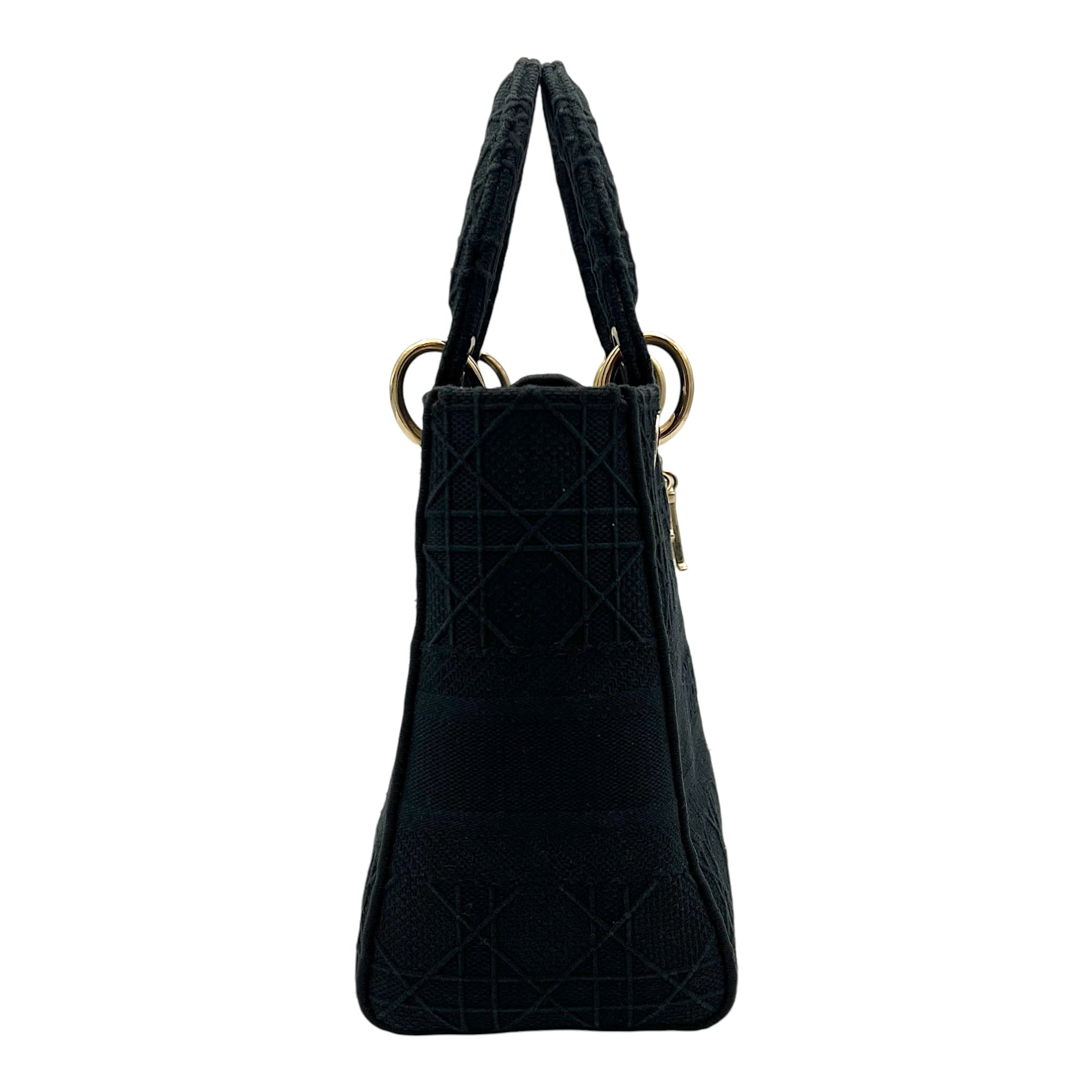 Lady D-Lite Medium Black Top Handle Bag in Canvas, Gold hardware - Image 5