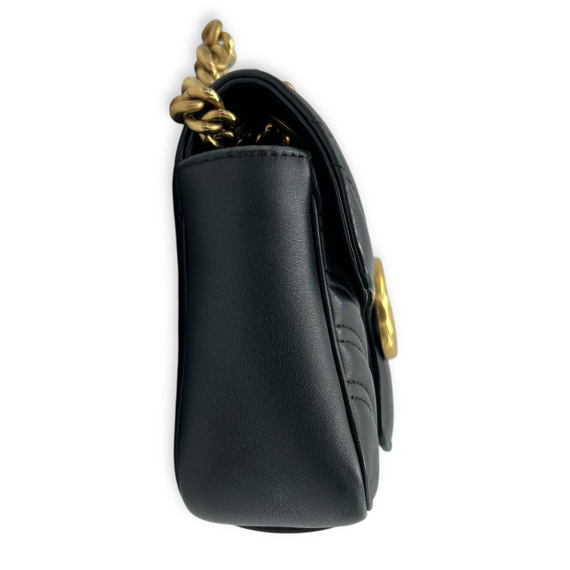 GG Marmont Mini Black Shoulder Bag in Calfskin, Gold hardware - Image 5