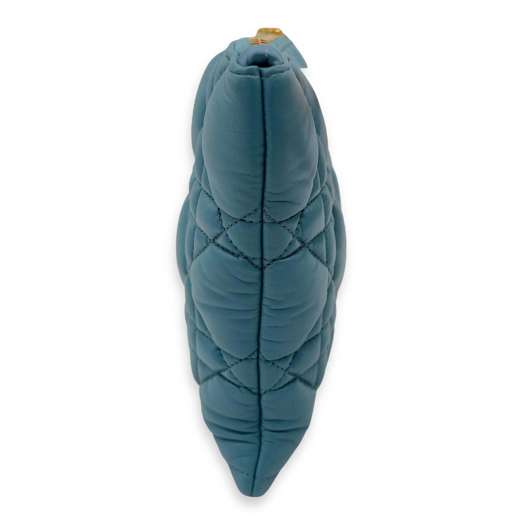 Caro Pouch Blue in Cannage Quilted Padded, Gold hardware - Image 7