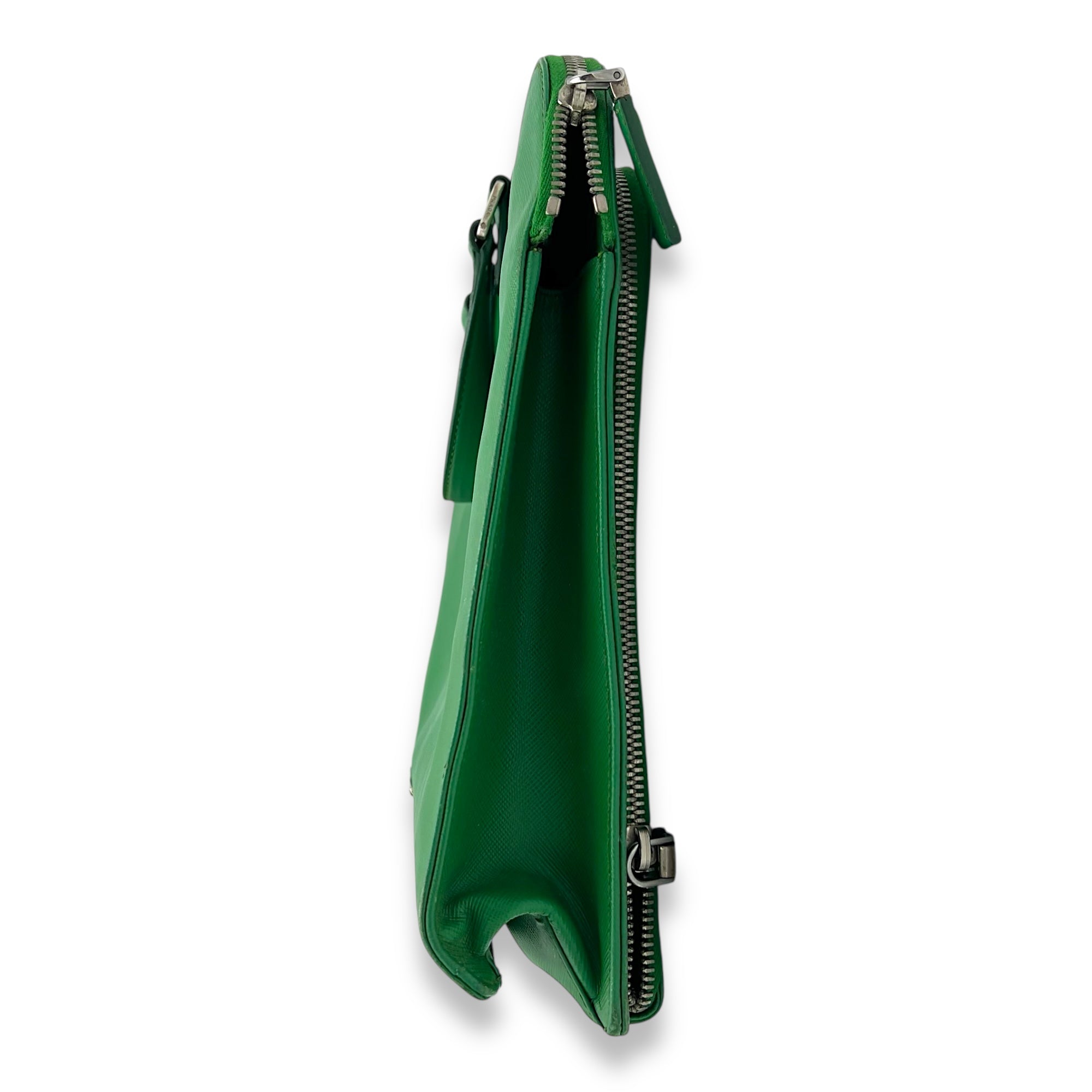 Logo Briefcase Green in Saffiano Leather, Silver hardware - Image 5