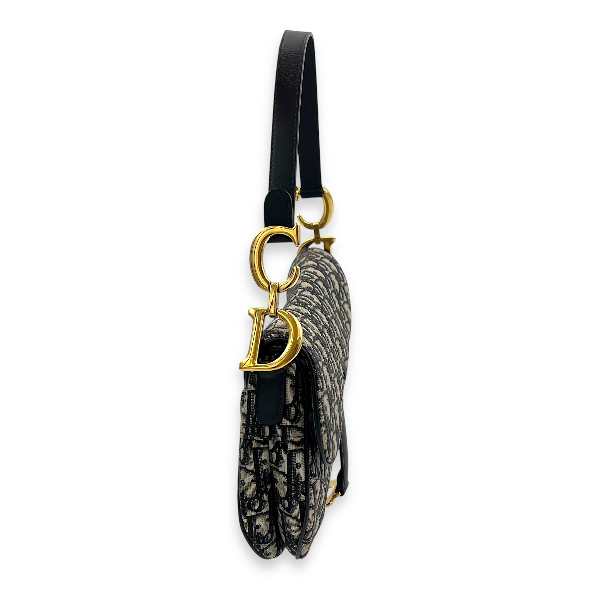 Saddle Shoulder Bag Medium Blue in Jacquard, Gold hardware - Image 5