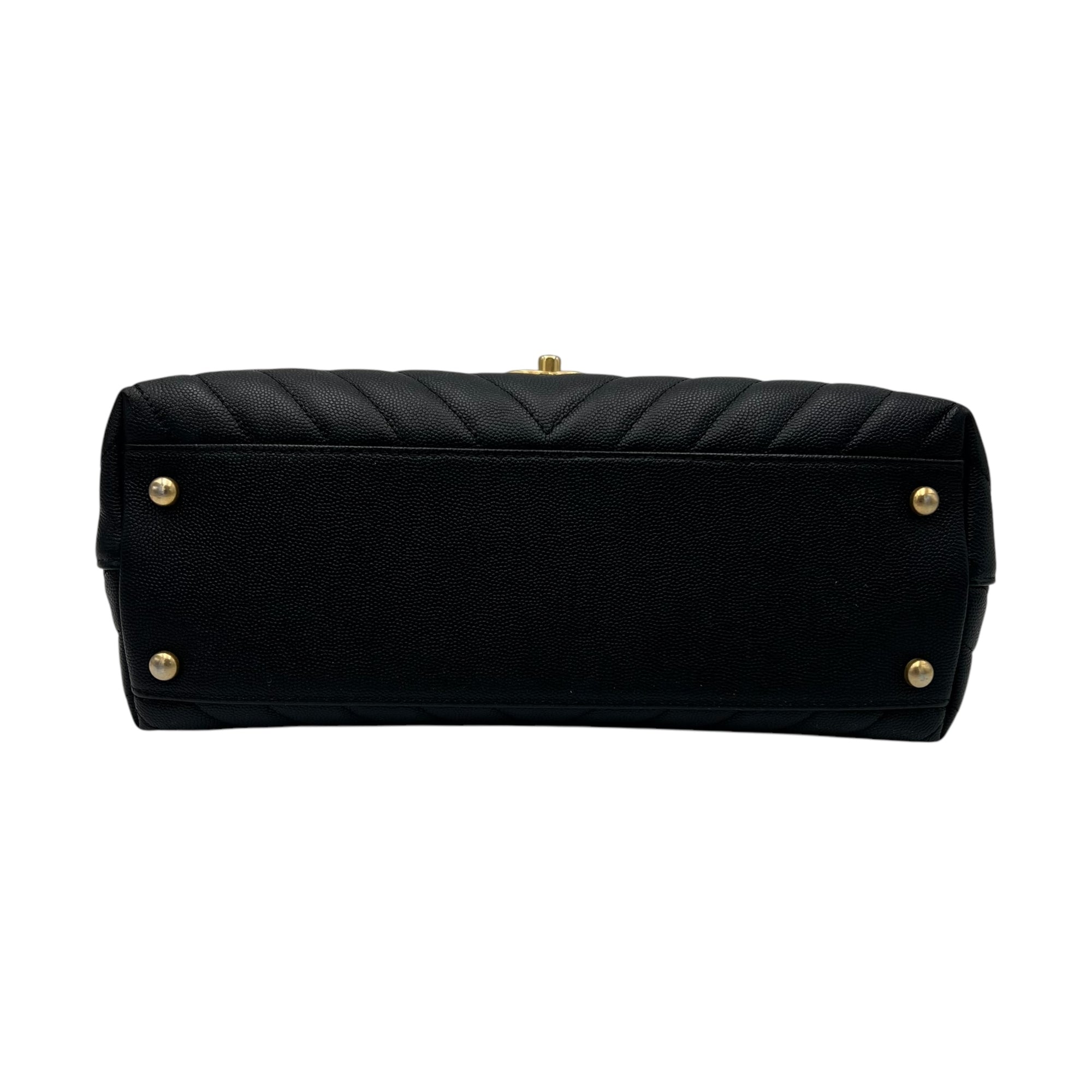Coco Medium Black Top handle Bag in Caviar Leather, Gold hardware - Image 6