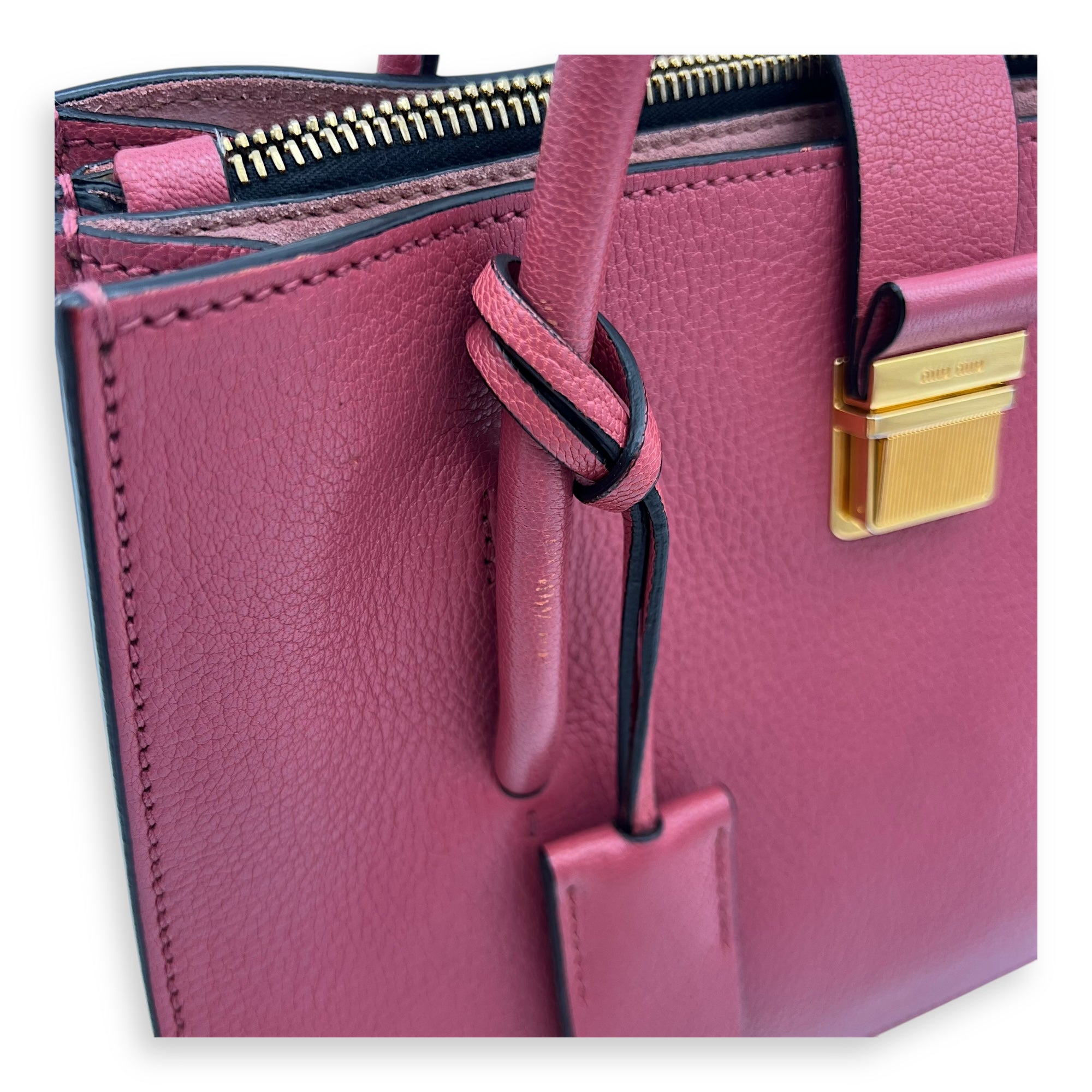 Madras Pink Top Handle Bag in Calfskin, Gold hardware - Image 10