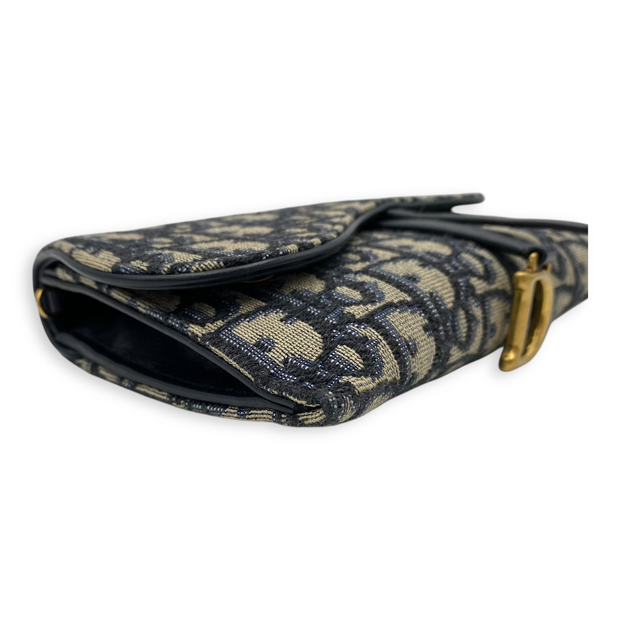 Saddle Wallet On Chain Blue in Jacquard, Gold hardware - Image 8