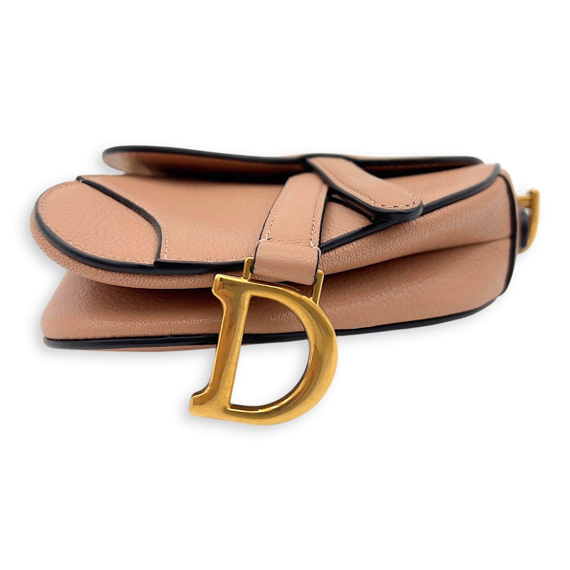 Saddle Top Handle Bag Micro Beige in Calfskin, Gold hardware - Image 6