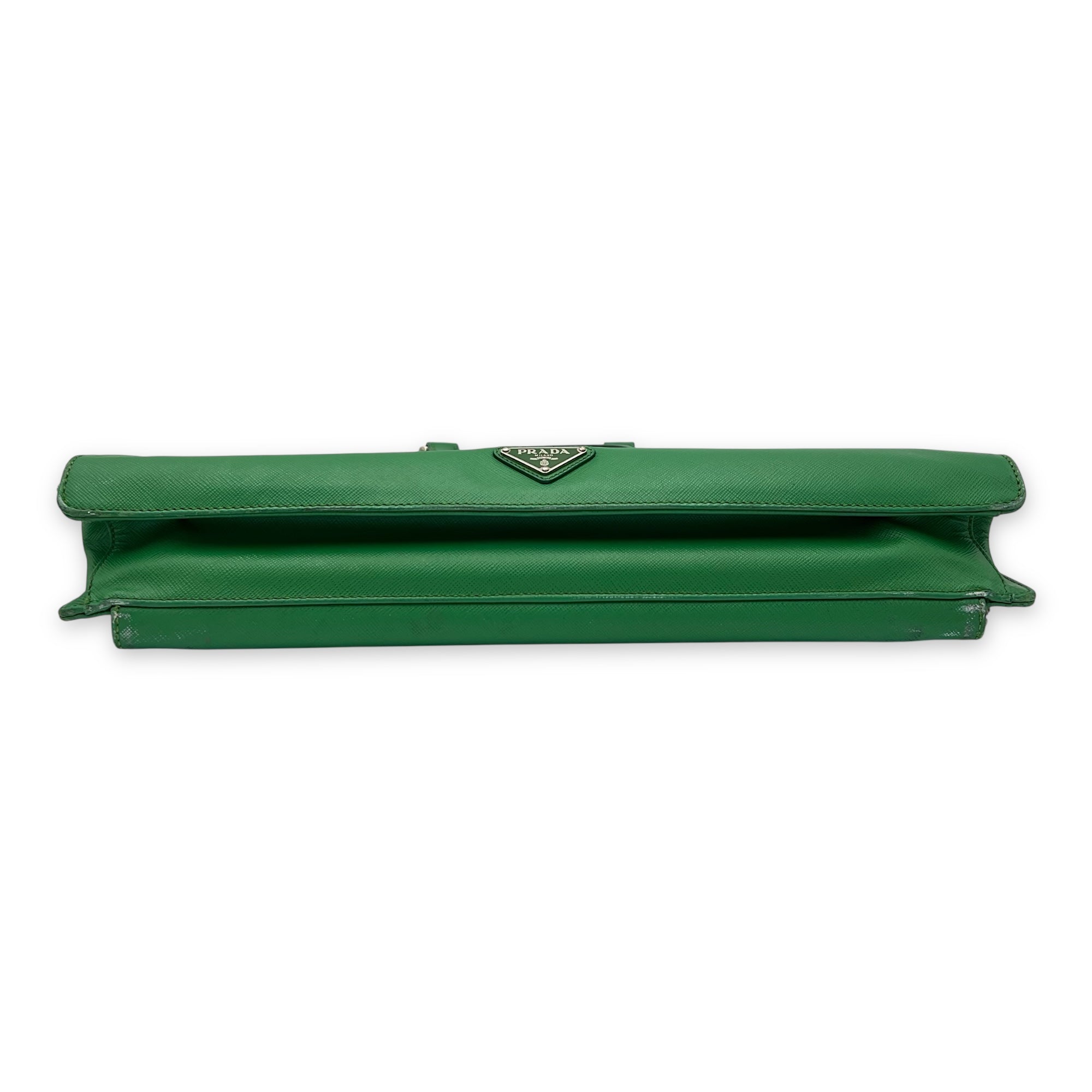 Logo Briefcase Green in Saffiano Leather, Silver hardware - Image 6