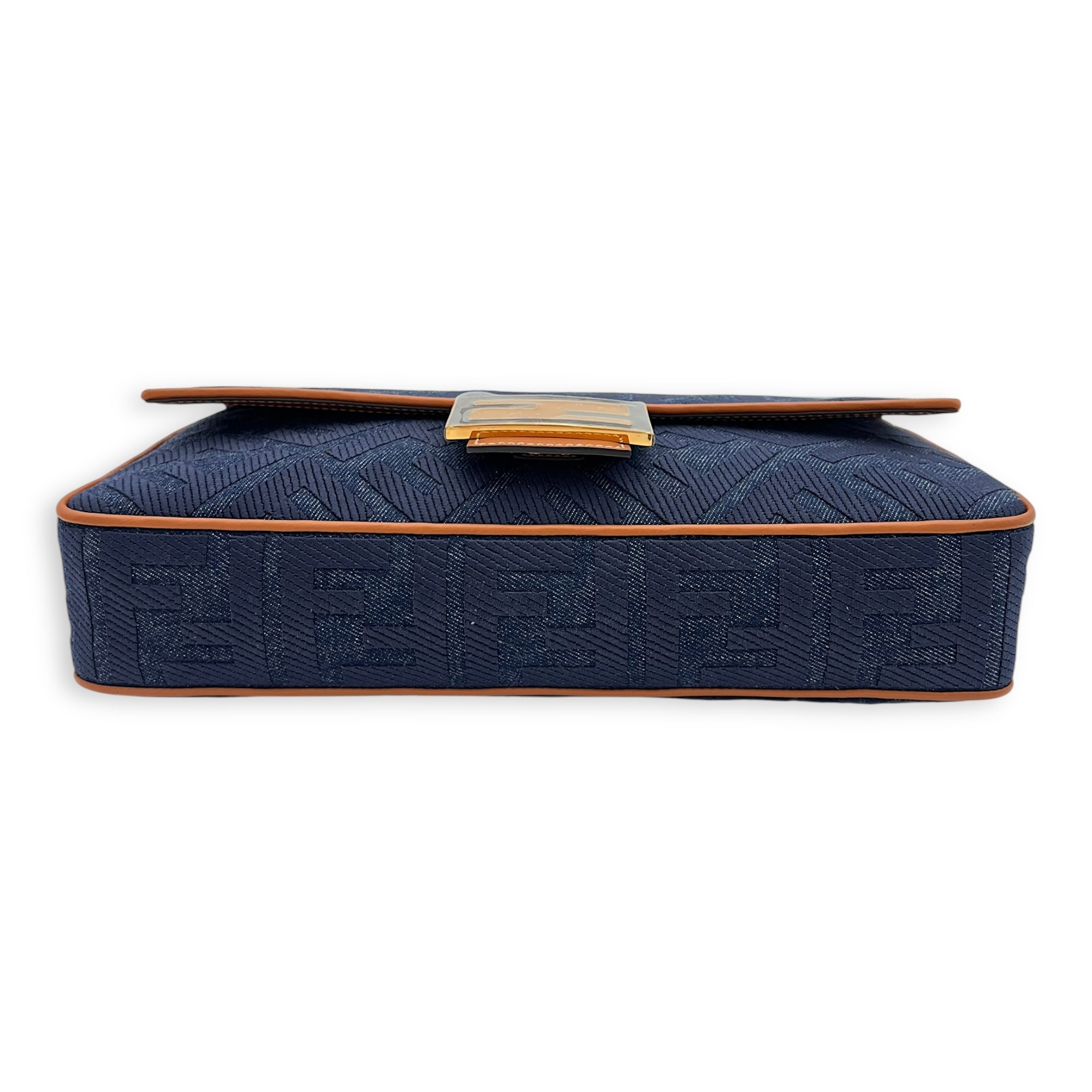 Baguette Shoulder Bag Blue in Denim, Gold hardware - Image 6