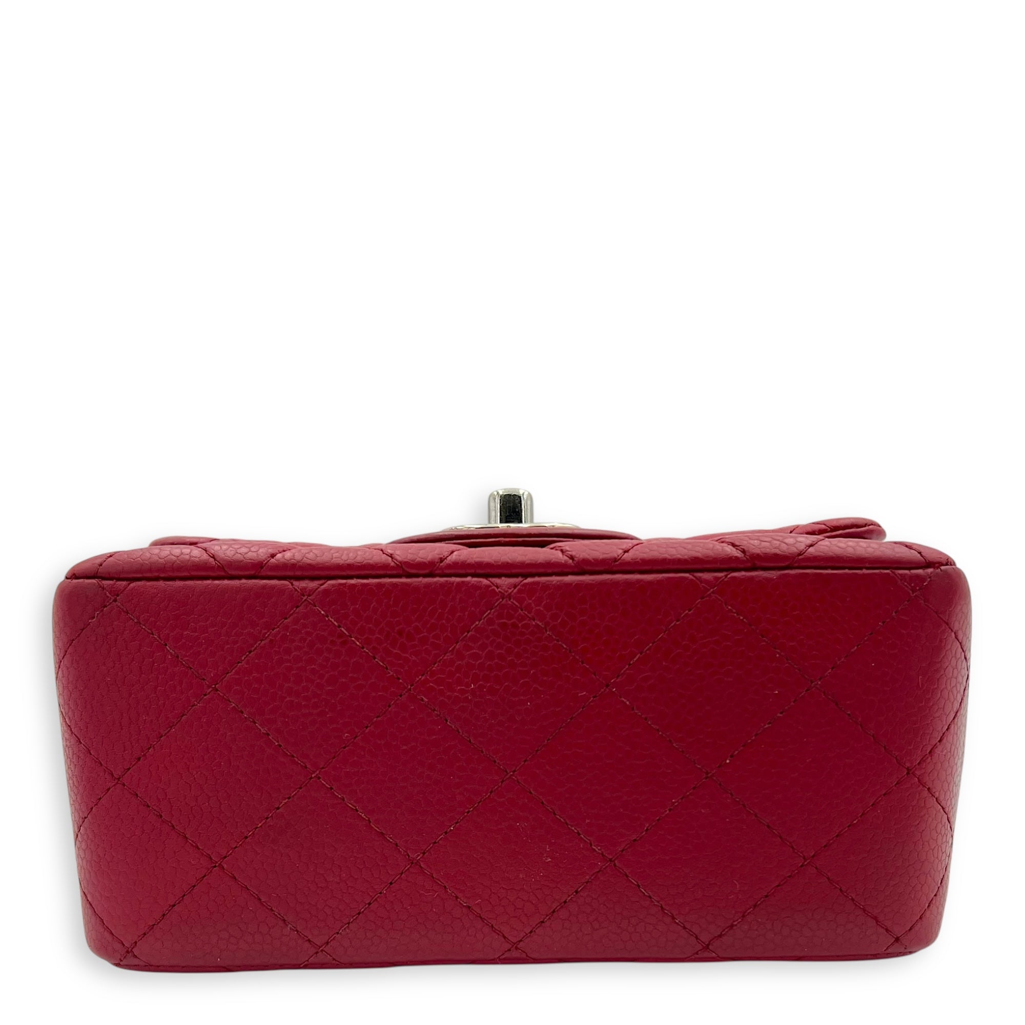 CC Mini Square Shoulder Bag Red in Caviar Leather, Silver hardware - Image 6